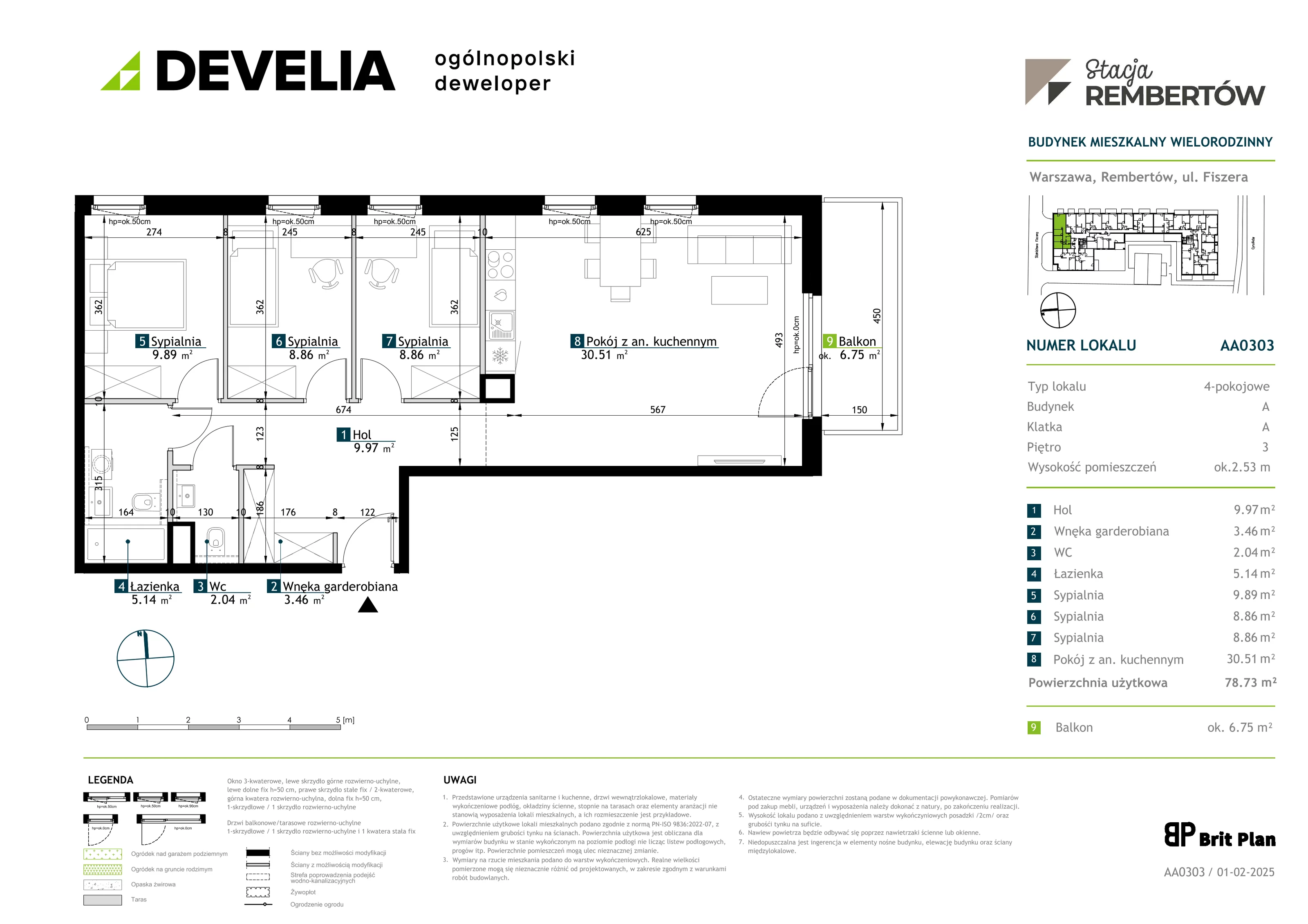 4 pokoje, mieszkanie 78,61 m², piętro 3, oferta nr AA0303, Stacja Rembertów, Warszawa, Rembertów, ul. Fiszera 36
