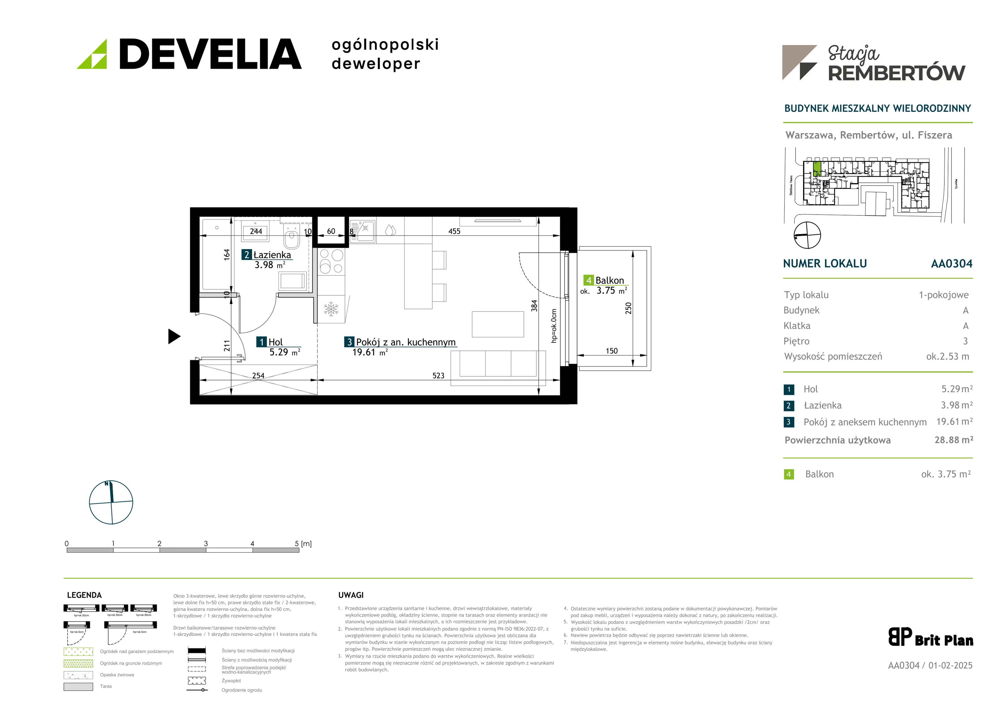 1 pokój, mieszkanie 28,88 m², piętro 3, oferta nr AA0304, Stacja Rembertów, Warszawa, Rembertów, ul. Fiszera 36