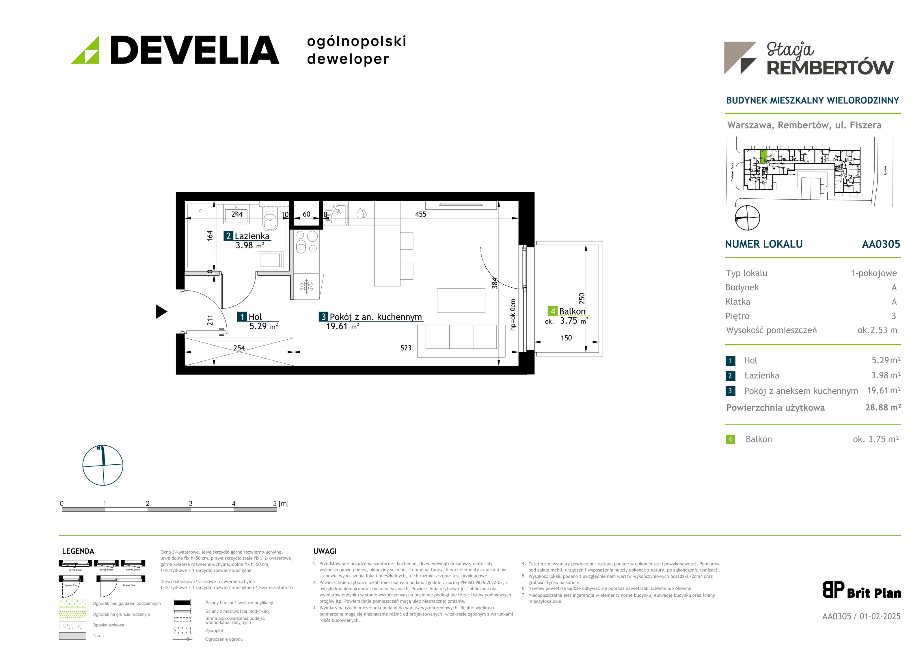 1 pokój, mieszkanie 28,88 m², piętro 3, oferta nr AA0305, Stacja Rembertów, Warszawa, Rembertów, ul. Fiszera 36