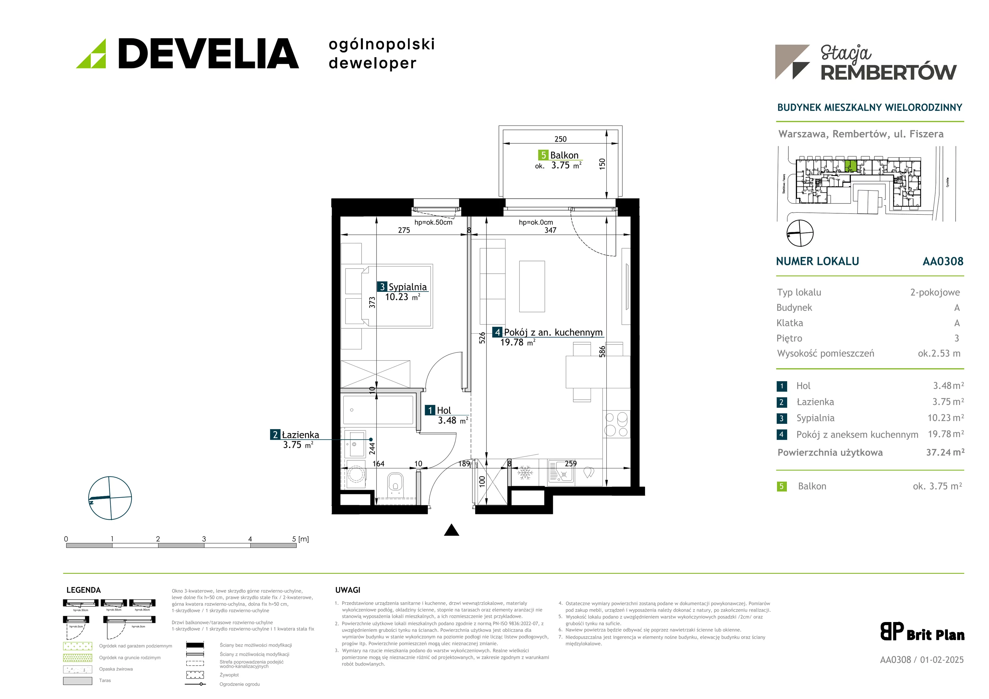 2 pokoje, mieszkanie 37,24 m², piętro 3, oferta nr AA0308, Stacja Rembertów, Warszawa, Rembertów, ul. Fiszera 36
