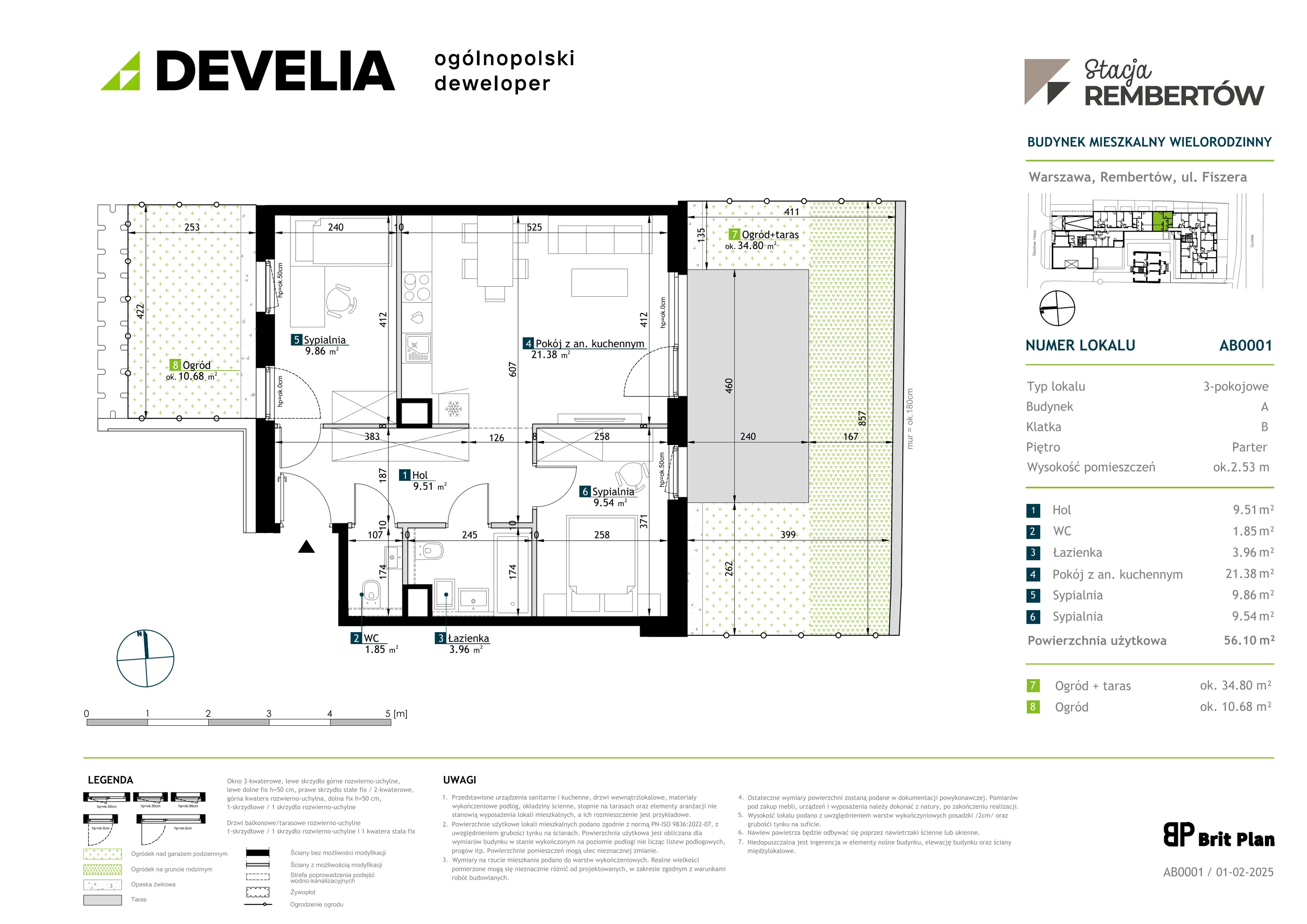 3 pokoje, mieszkanie 56,10 m², parter, oferta nr AB0001, Stacja Rembertów, Warszawa, Rembertów, ul. Fiszera 36