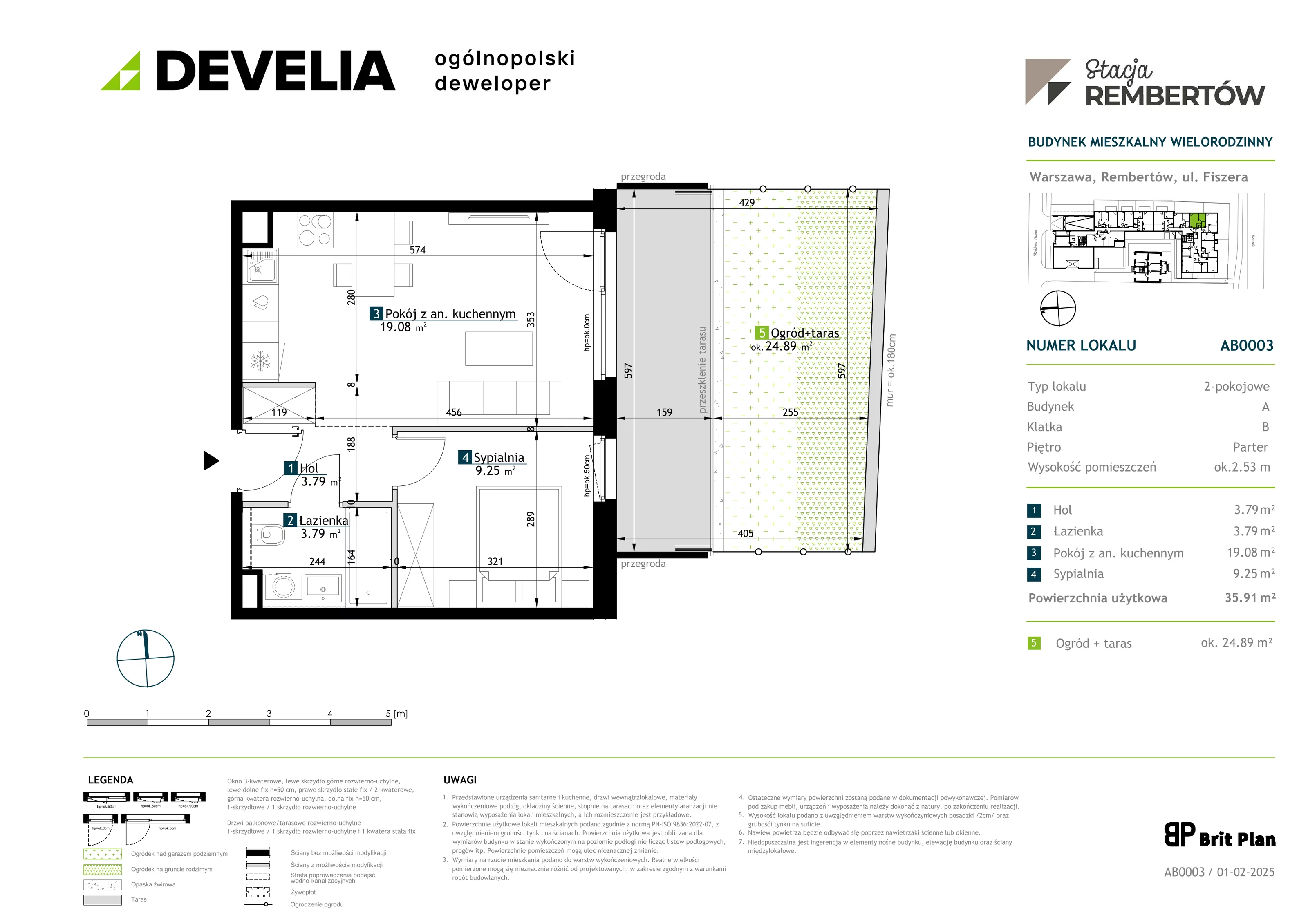 2 pokoje, mieszkanie 35,91 m², parter, oferta nr AB0003, Stacja Rembertów, Warszawa, Rembertów, ul. Fiszera 36
