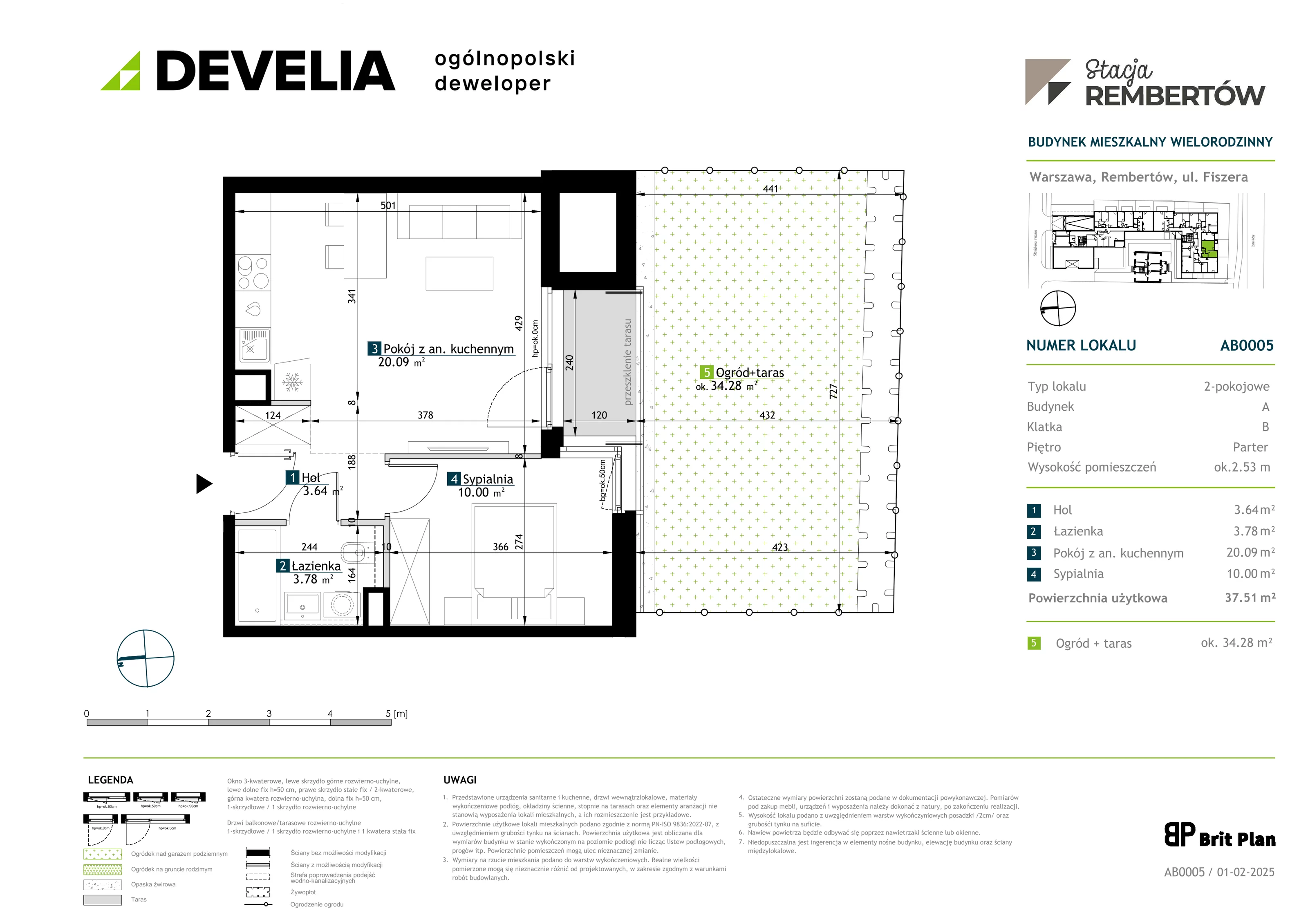 2 pokoje, mieszkanie 37,51 m², parter, oferta nr AB0005, Stacja Rembertów, Warszawa, Rembertów, ul. Fiszera 36