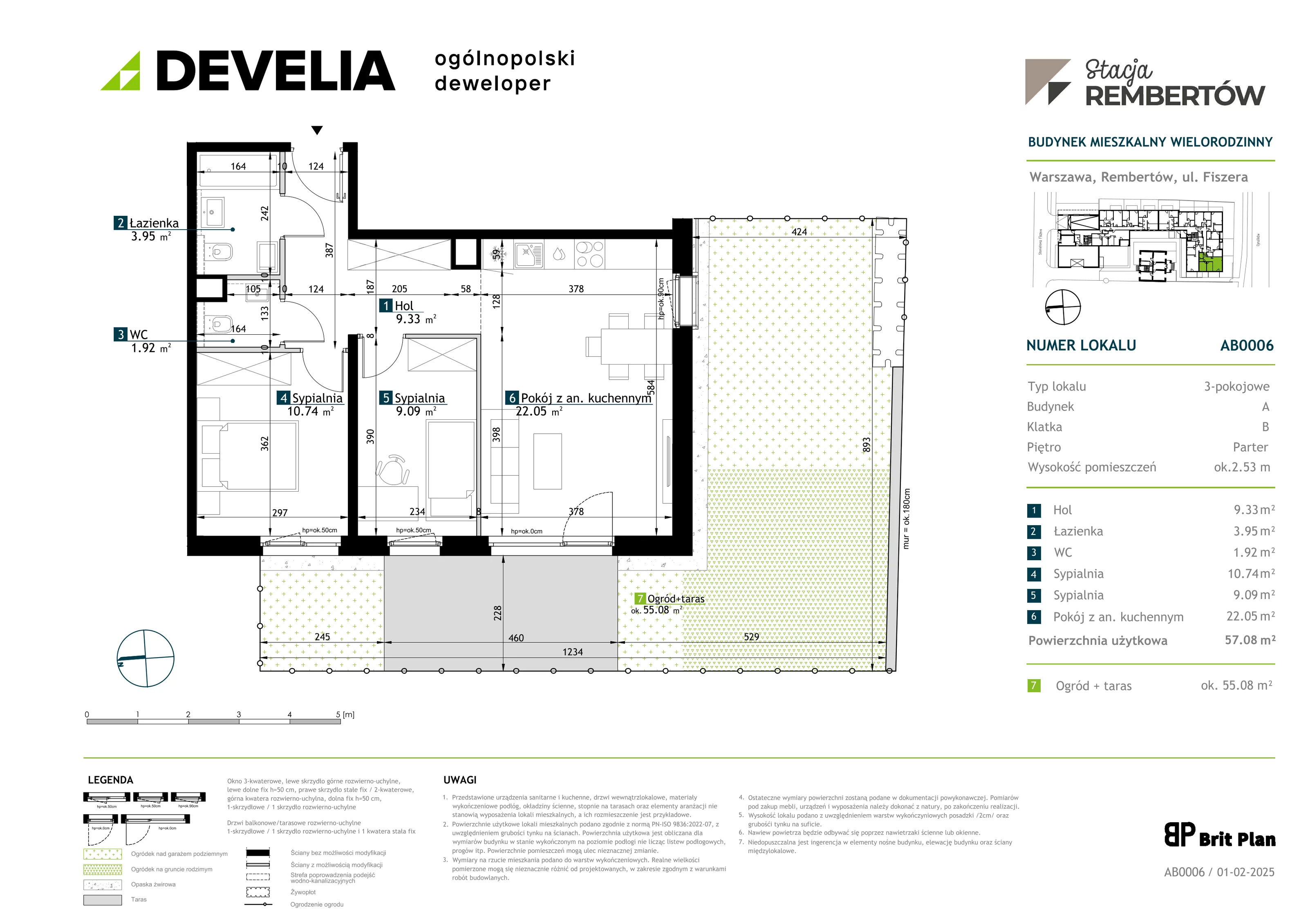 3 pokoje, mieszkanie 57,08 m², parter, oferta nr AB0006, Stacja Rembertów, Warszawa, Rembertów, ul. Fiszera 36