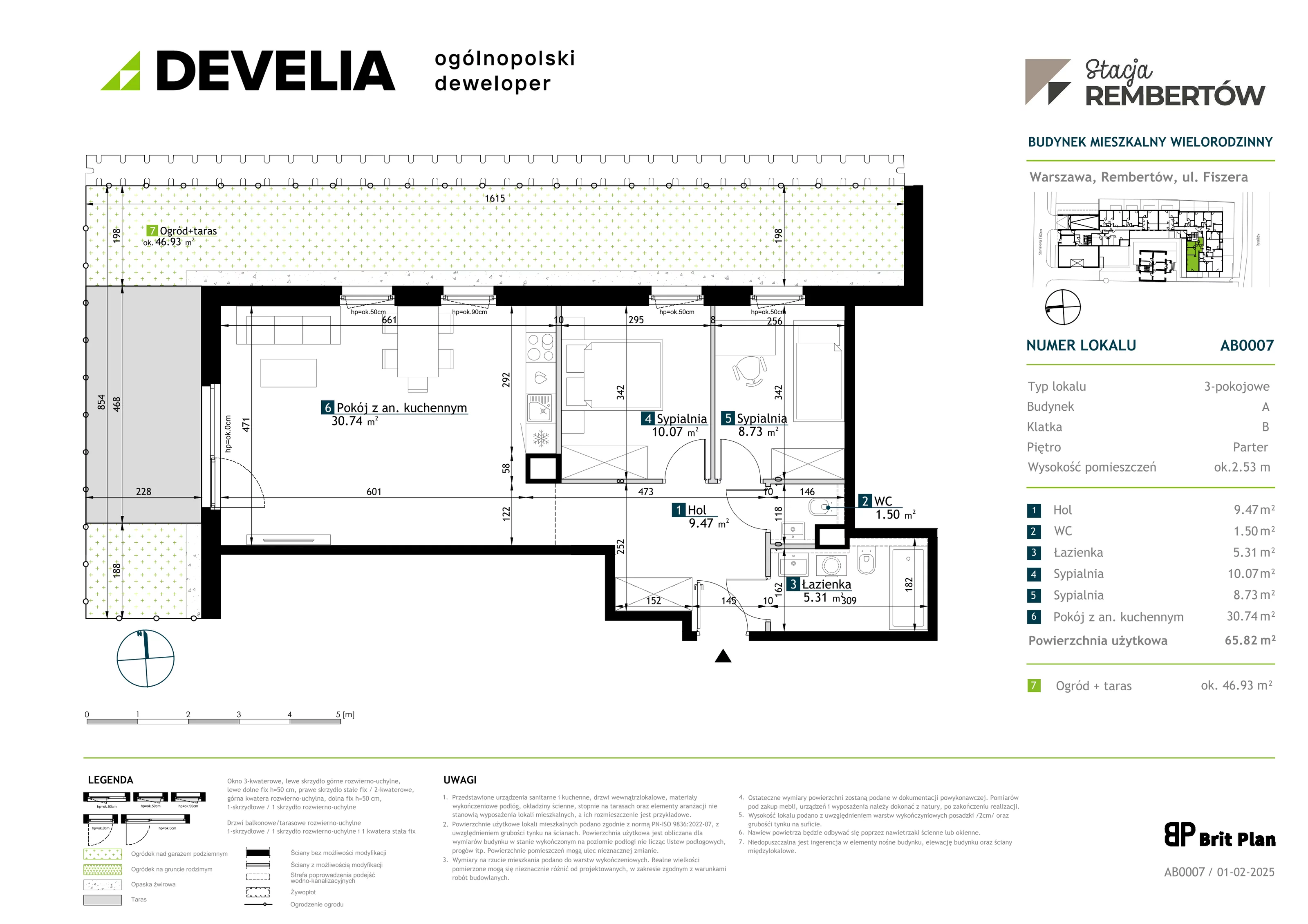 3 pokoje, mieszkanie 65,82 m², parter, oferta nr AB0007, Stacja Rembertów, Warszawa, Rembertów, ul. Fiszera 36