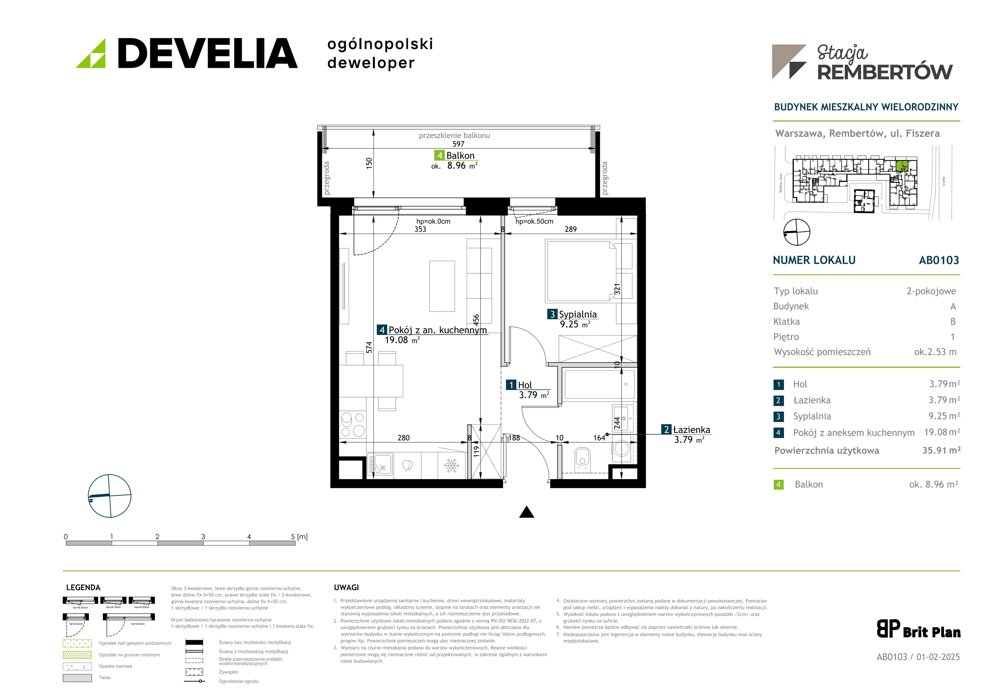 2 pokoje, mieszkanie 35,91 m², piętro 1, oferta nr AB0103, Stacja Rembertów, Warszawa, Rembertów, ul. Fiszera 36