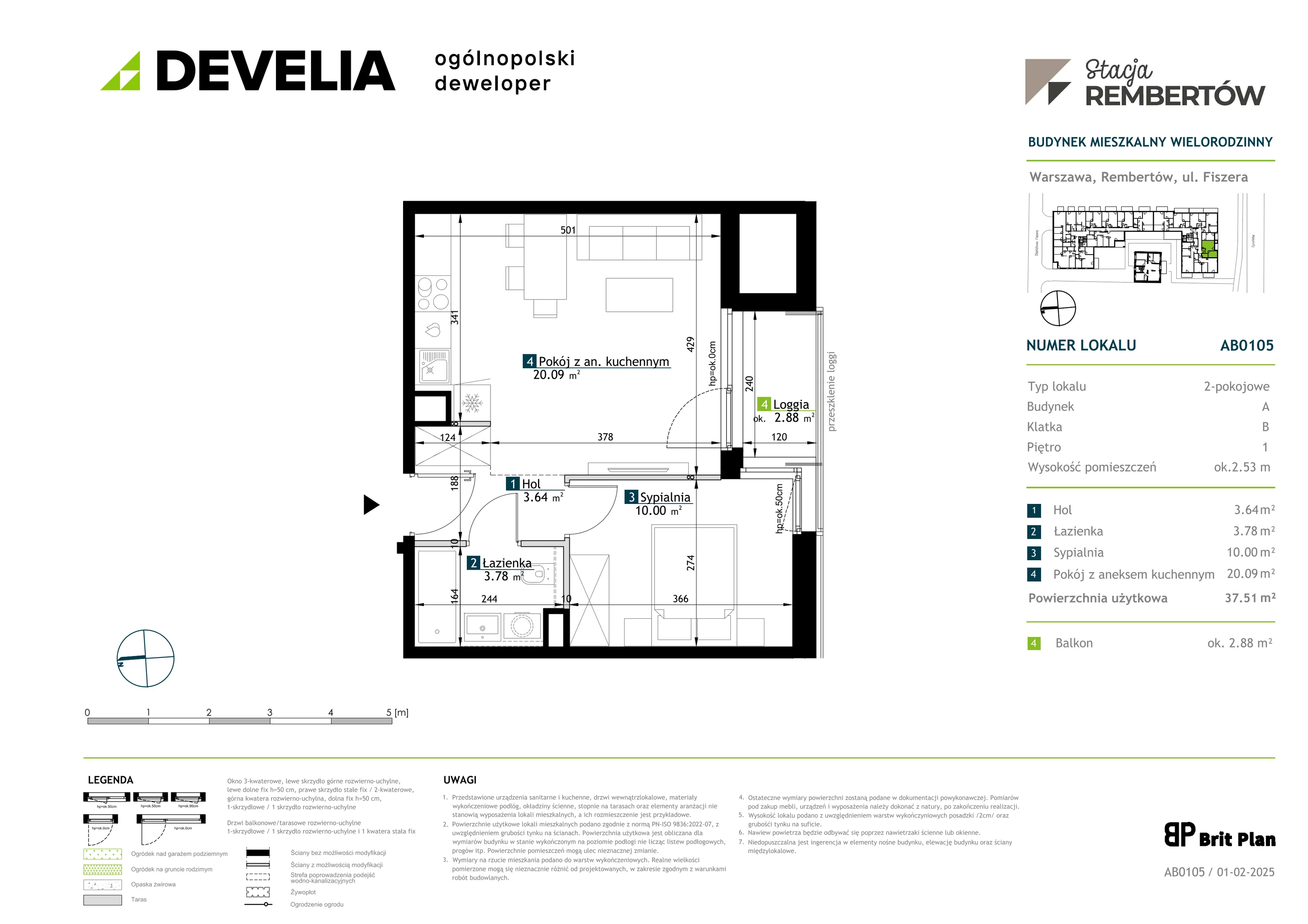 2 pokoje, mieszkanie 37,51 m², piętro 1, oferta nr AB0105, Stacja Rembertów, Warszawa, Rembertów, ul. Fiszera 36