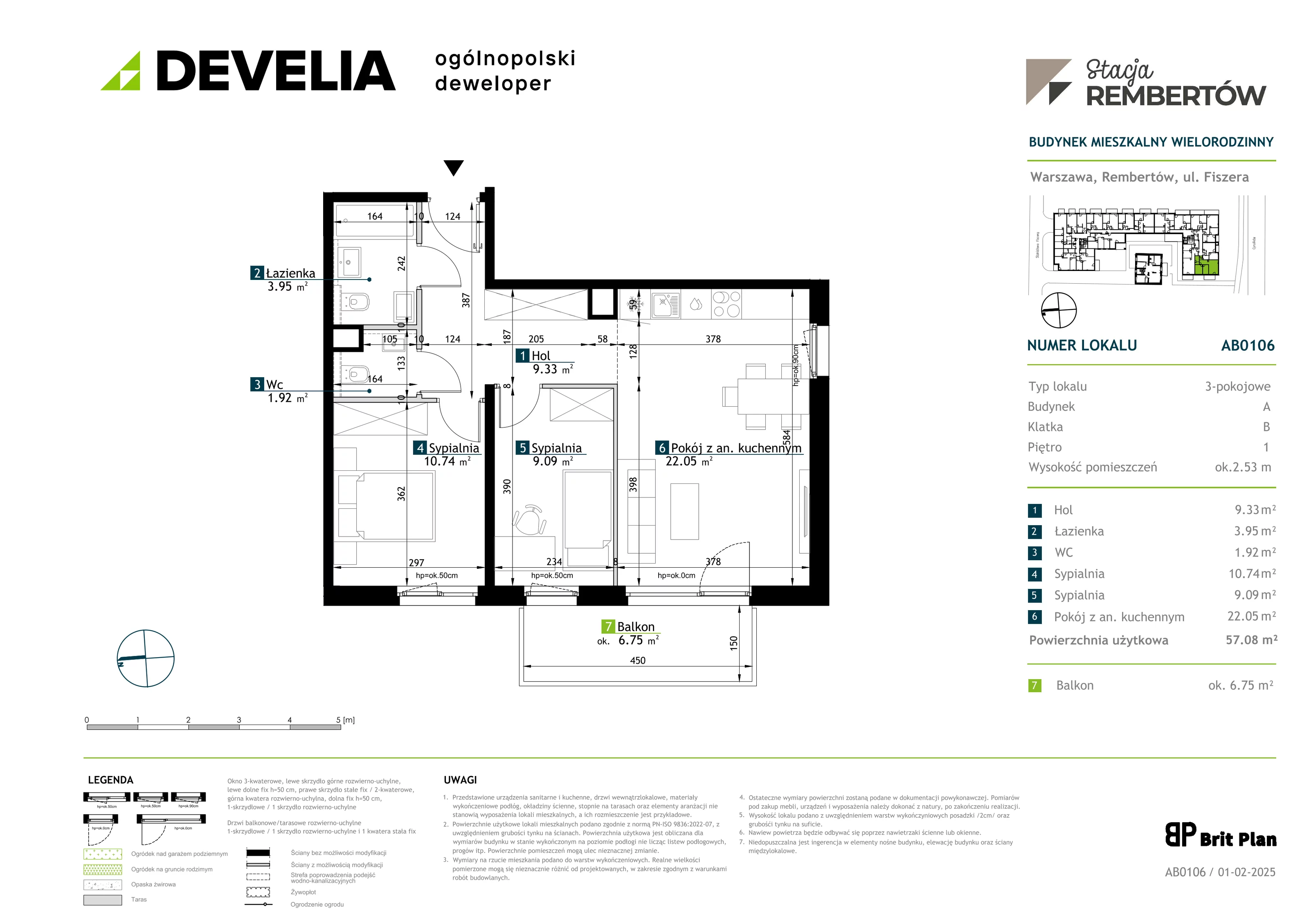 3 pokoje, mieszkanie 57,08 m², piętro 1, oferta nr AB0106, Stacja Rembertów, Warszawa, Rembertów, ul. Fiszera 36