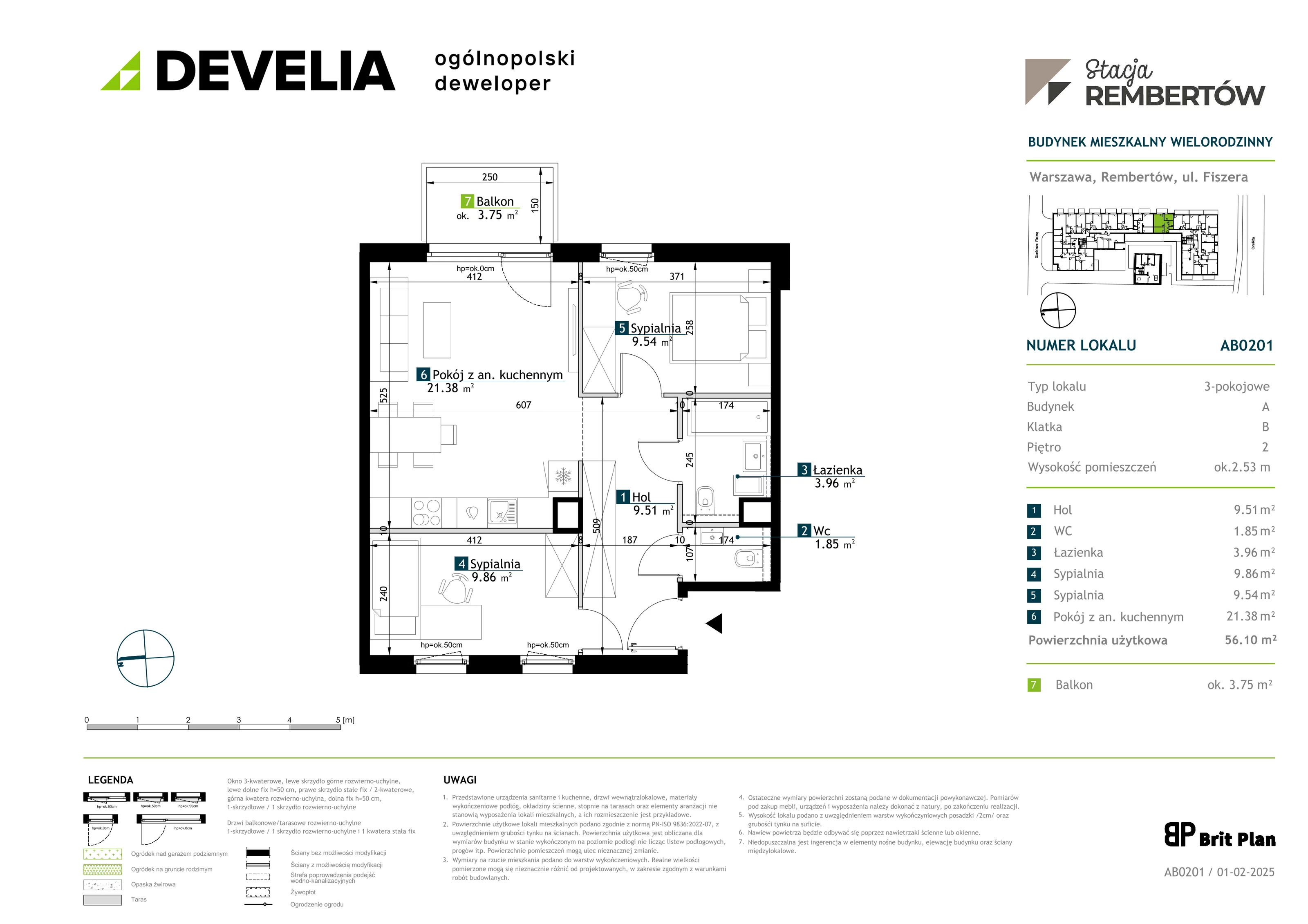 3 pokoje, mieszkanie 56,10 m², piętro 2, oferta nr AB0201, Stacja Rembertów, Warszawa, Rembertów, ul. Fiszera 36
