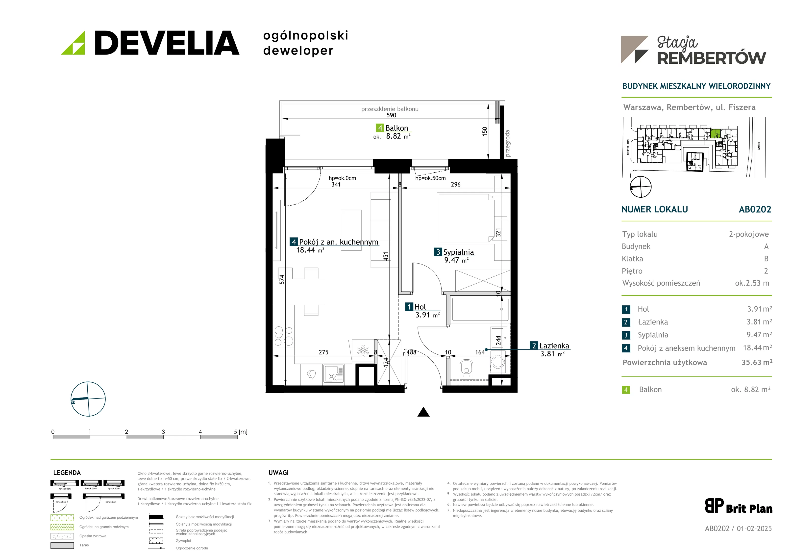 2 pokoje, mieszkanie 35,63 m², piętro 2, oferta nr AB0202, Stacja Rembertów, Warszawa, Rembertów, ul. Fiszera 36