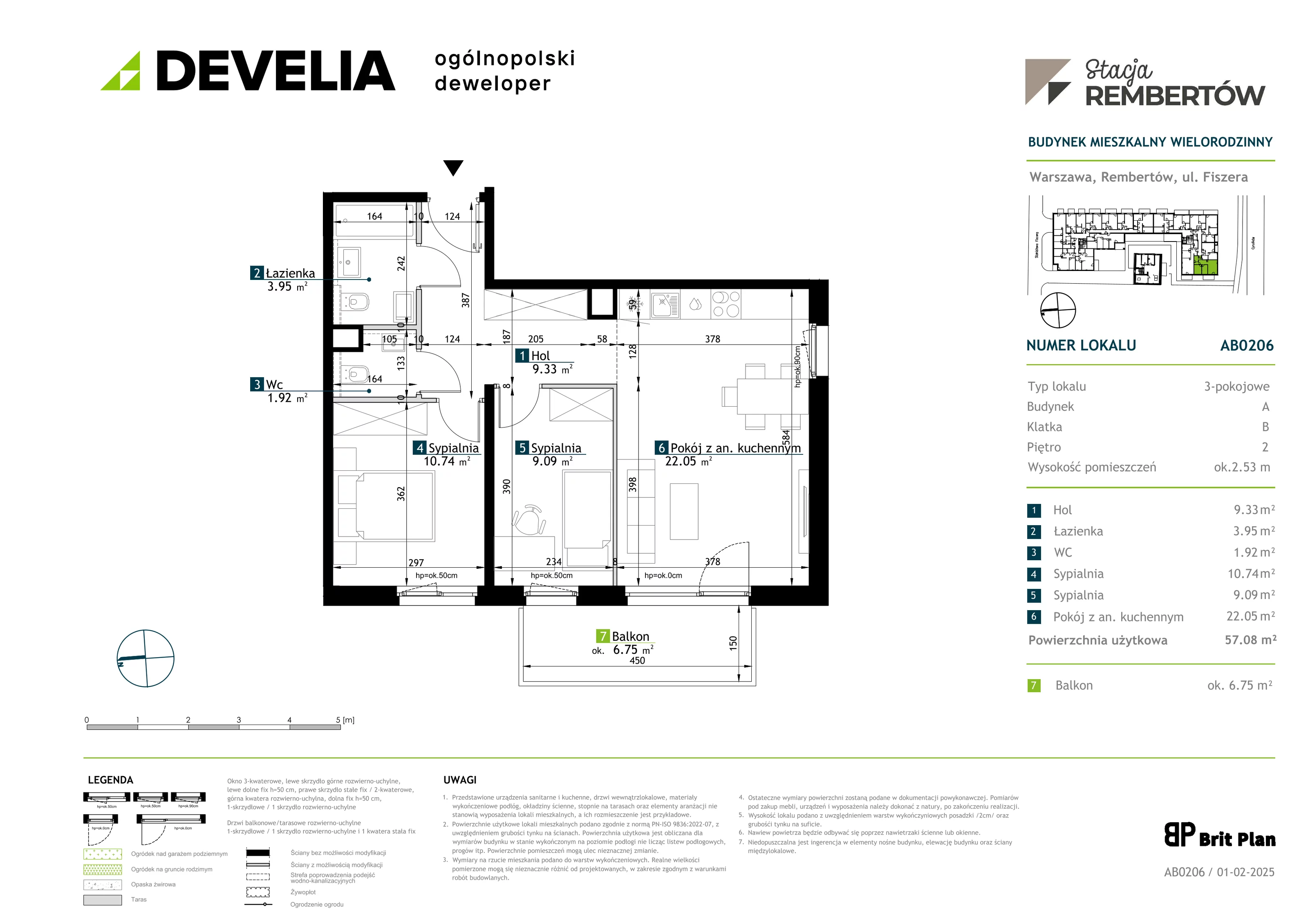 3 pokoje, mieszkanie 57,08 m², piętro 2, oferta nr AB0206, Stacja Rembertów, Warszawa, Rembertów, ul. Fiszera 36