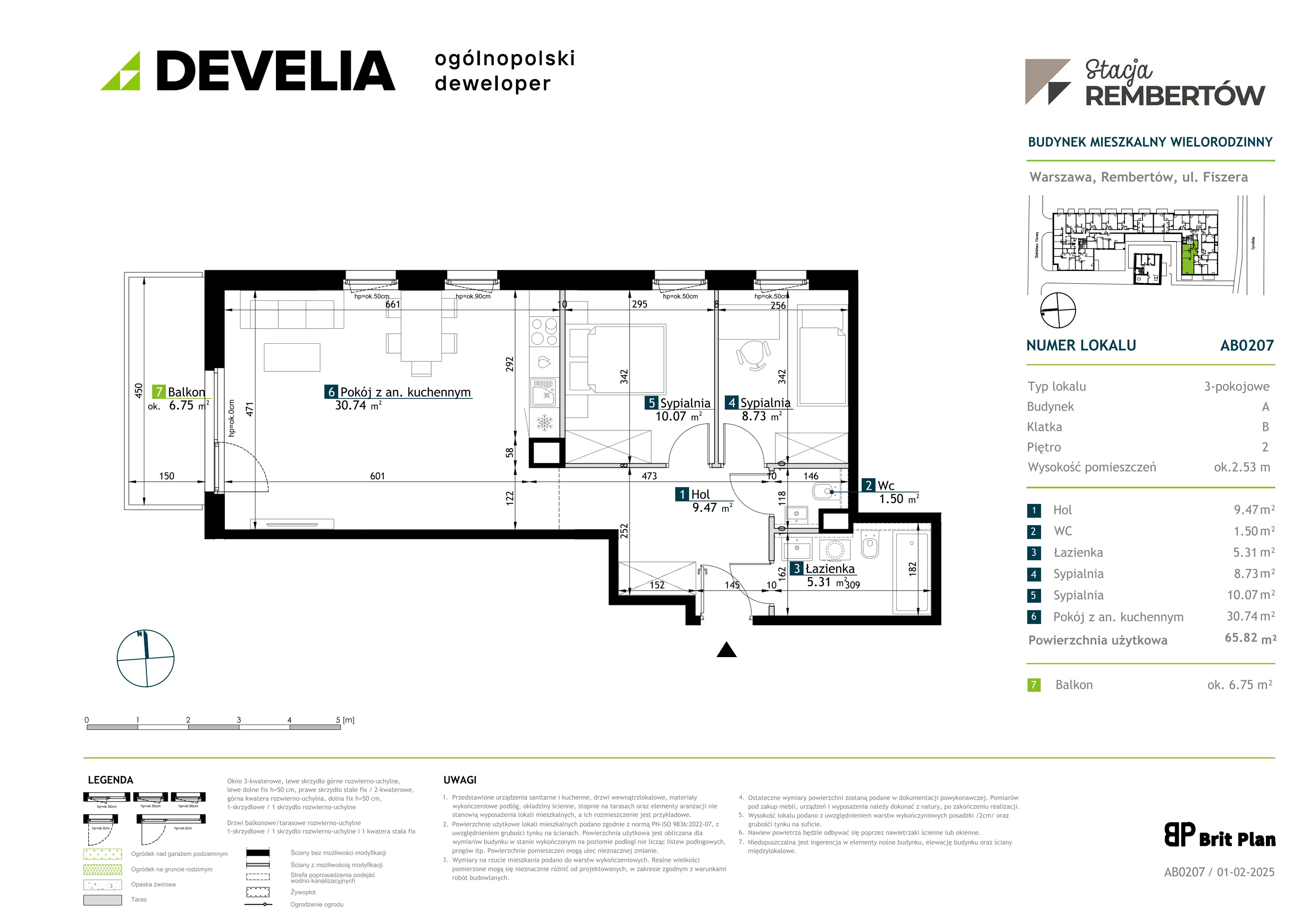 3 pokoje, mieszkanie 65,82 m², piętro 2, oferta nr AB0207, Stacja Rembertów, Warszawa, Rembertów, ul. Fiszera 36