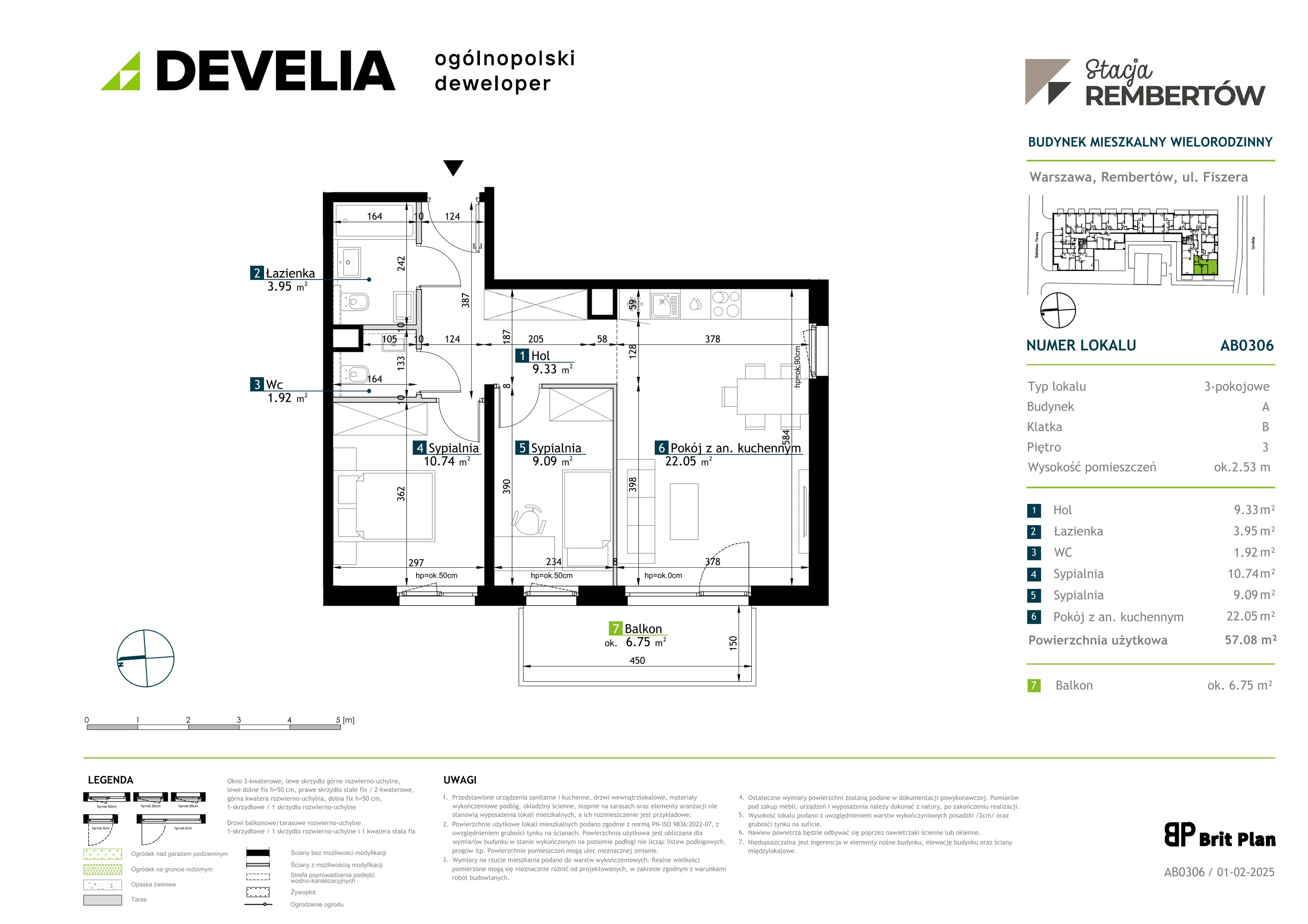 3 pokoje, mieszkanie 57,08 m², piętro 3, oferta nr AB0306, Stacja Rembertów, Warszawa, Rembertów, ul. Fiszera 36