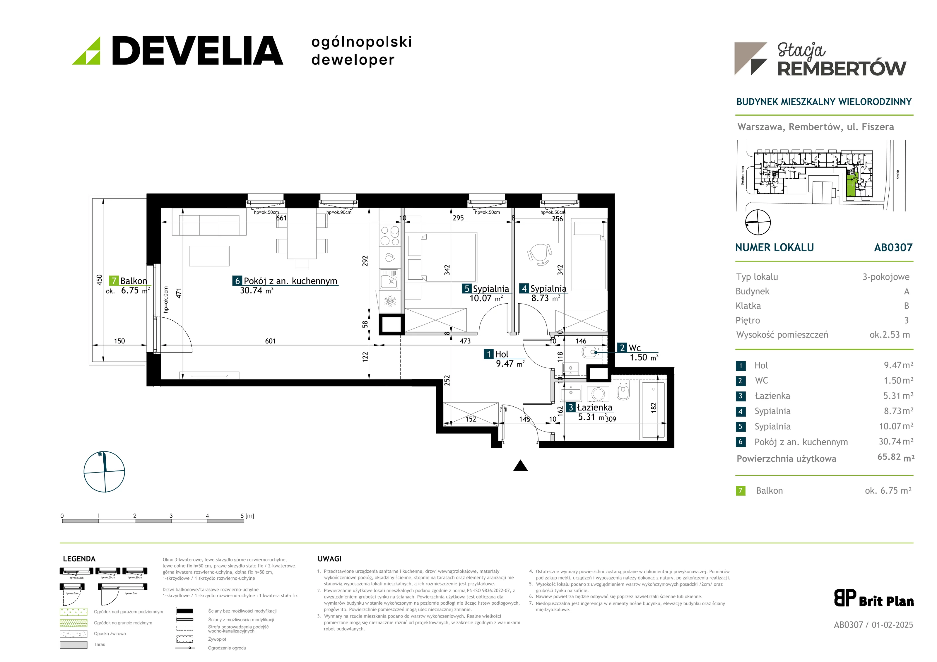 3 pokoje, mieszkanie 65,82 m², piętro 3, oferta nr AB0307, Stacja Rembertów, Warszawa, Rembertów, ul. Fiszera 36