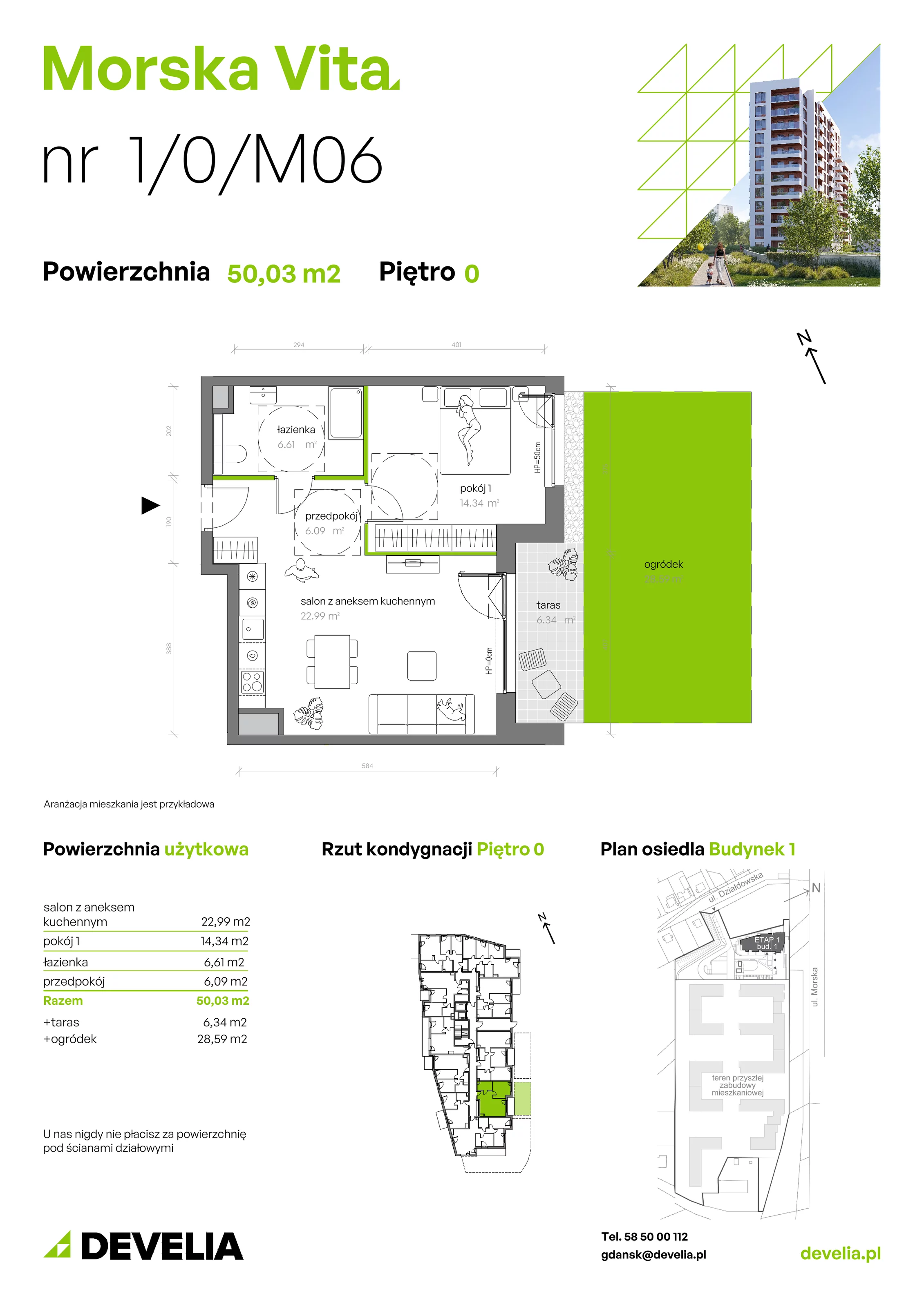 2 pokoje, mieszkanie 50,03 m², parter, oferta nr 1.0.M06, Morska Vita, Gdynia, Leszczynki, Leszczynki, ul. Działdowska 3A