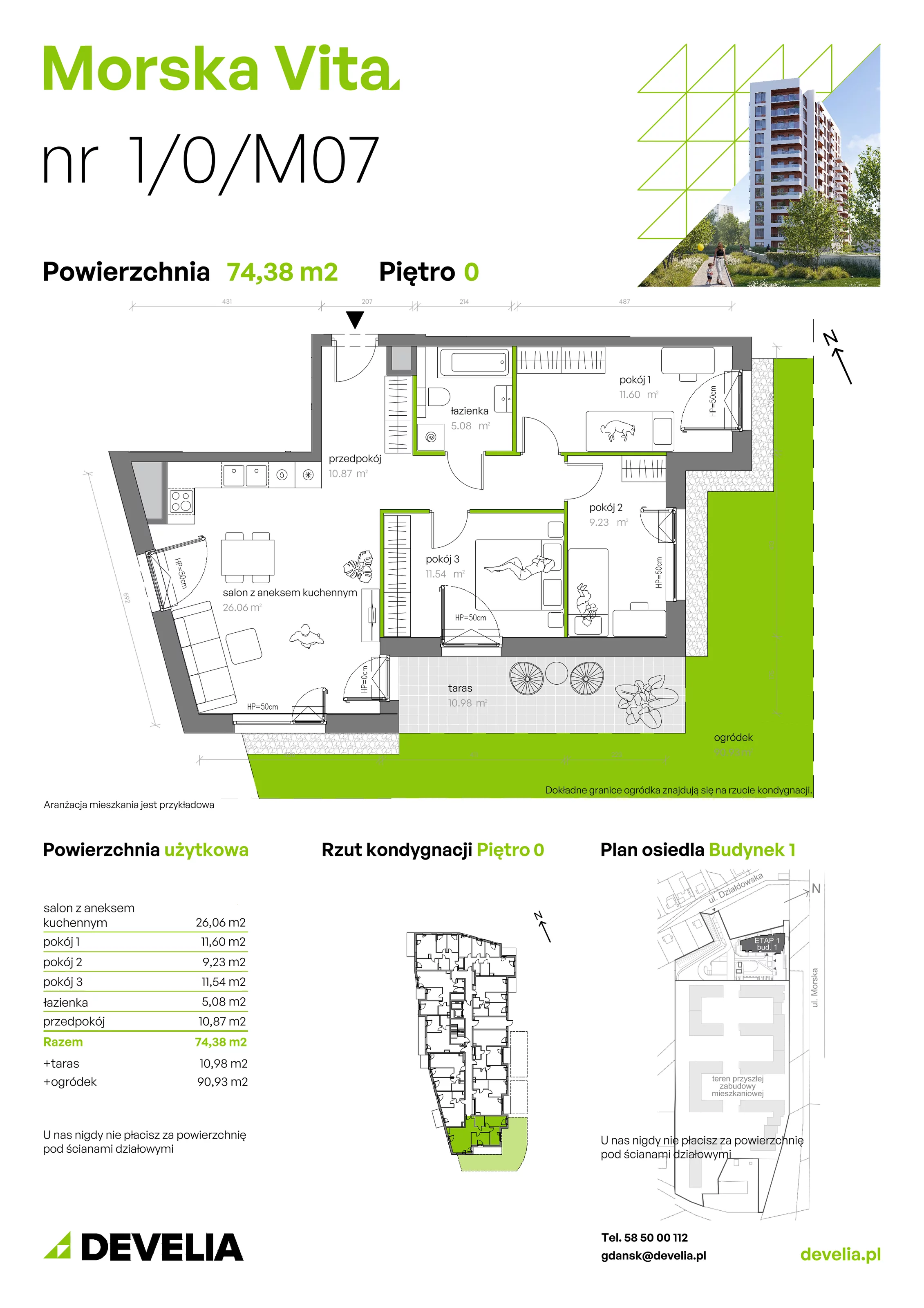 4 pokoje, mieszkanie 74,38 m², parter, oferta nr 1.0.M07, Morska Vita, Gdynia, Leszczynki, Leszczynki, ul. Działdowska 3A