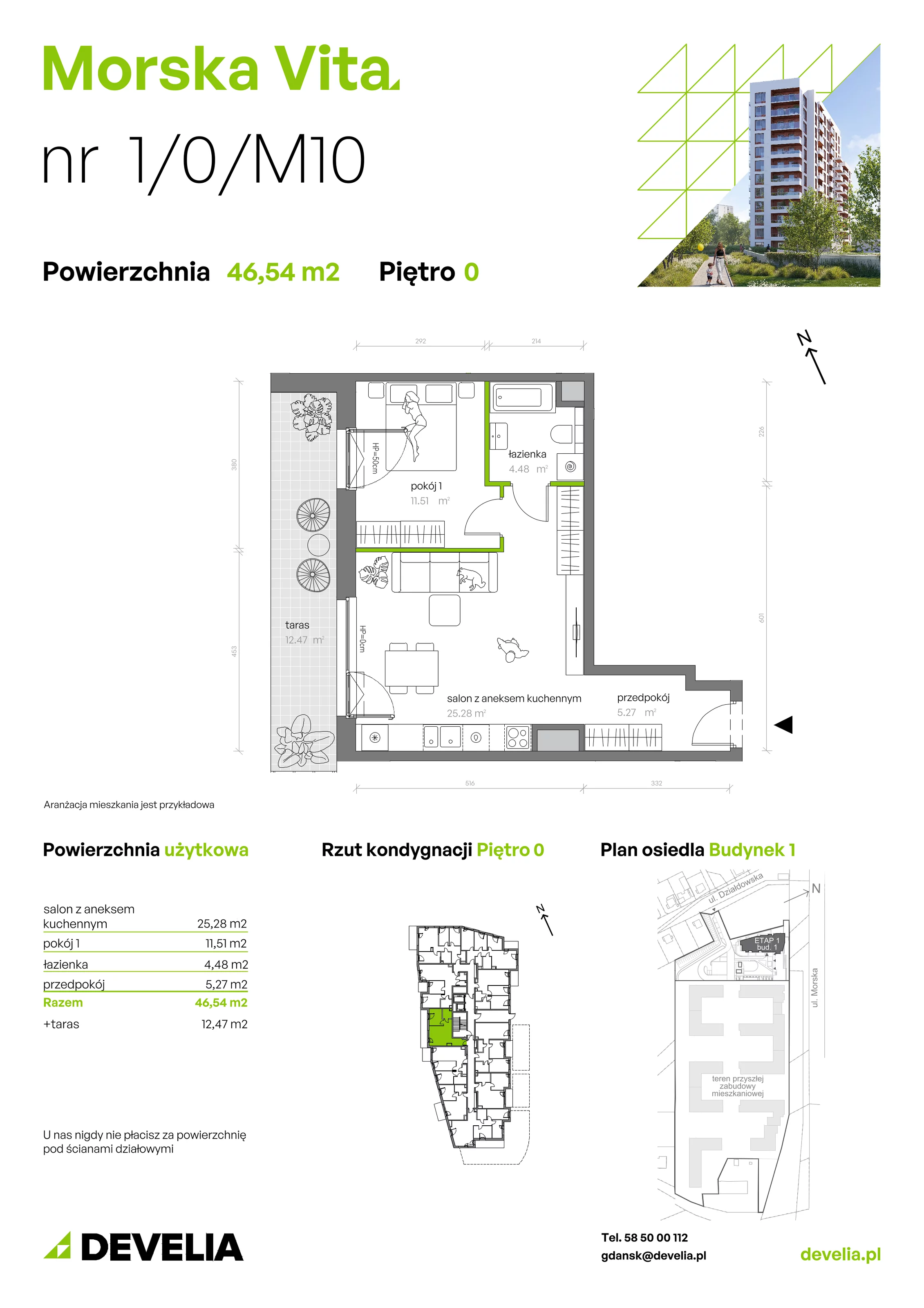 2 pokoje, mieszkanie 46,54 m², parter, oferta nr 1.0.M10, Morska Vita, Gdynia, Leszczynki, Leszczynki, ul. Działdowska 3A