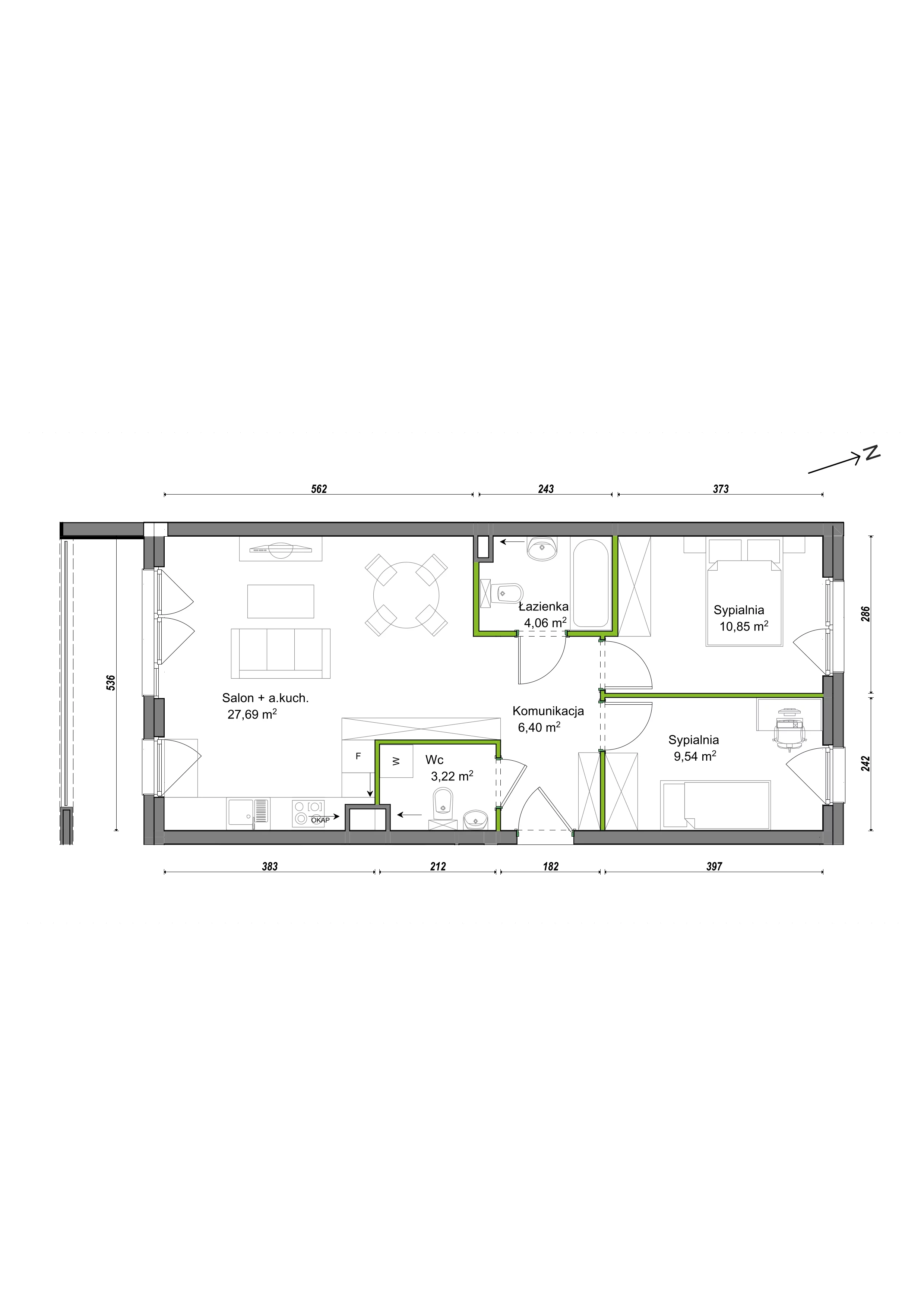 3 pokoje, mieszkanie 61,76 m², piętro 1, oferta nr E1/A/06, Orawska Vita III, Wrocław, Ołtaszyn, Krzyki, ul. Orawska