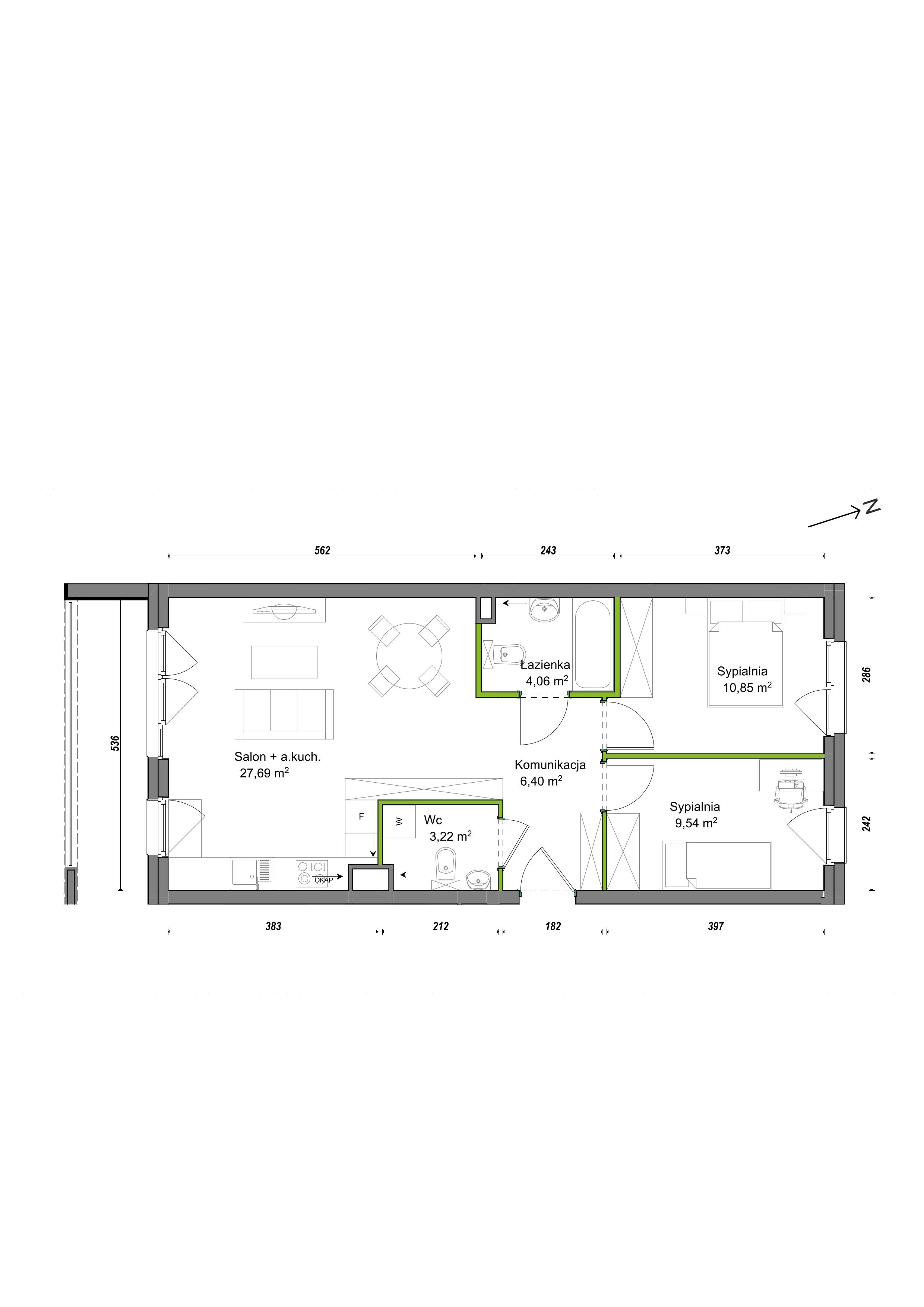 3 pokoje, mieszkanie 61,76 m², piętro 2, oferta nr E1/A/09, Orawska Vita III, Wrocław, Ołtaszyn, Krzyki, ul. Orawska