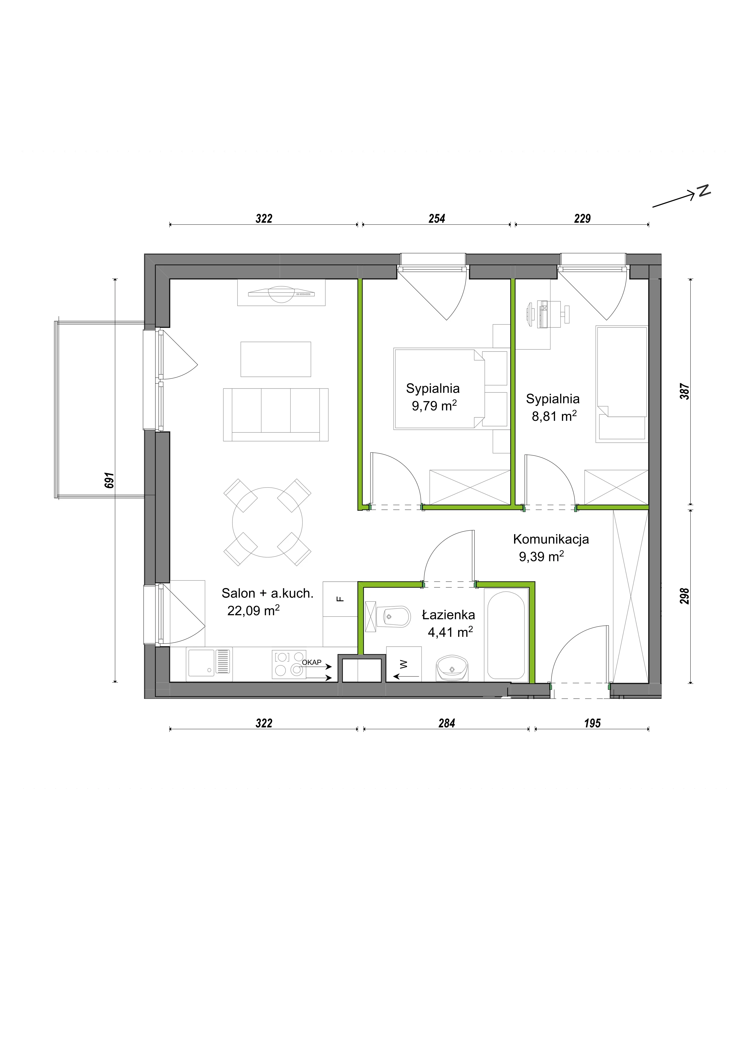 3 pokoje, mieszkanie 54,49 m², parter, oferta nr E1/B/01, Orawska Vita III, Wrocław, Ołtaszyn, Krzyki, ul. Orawska