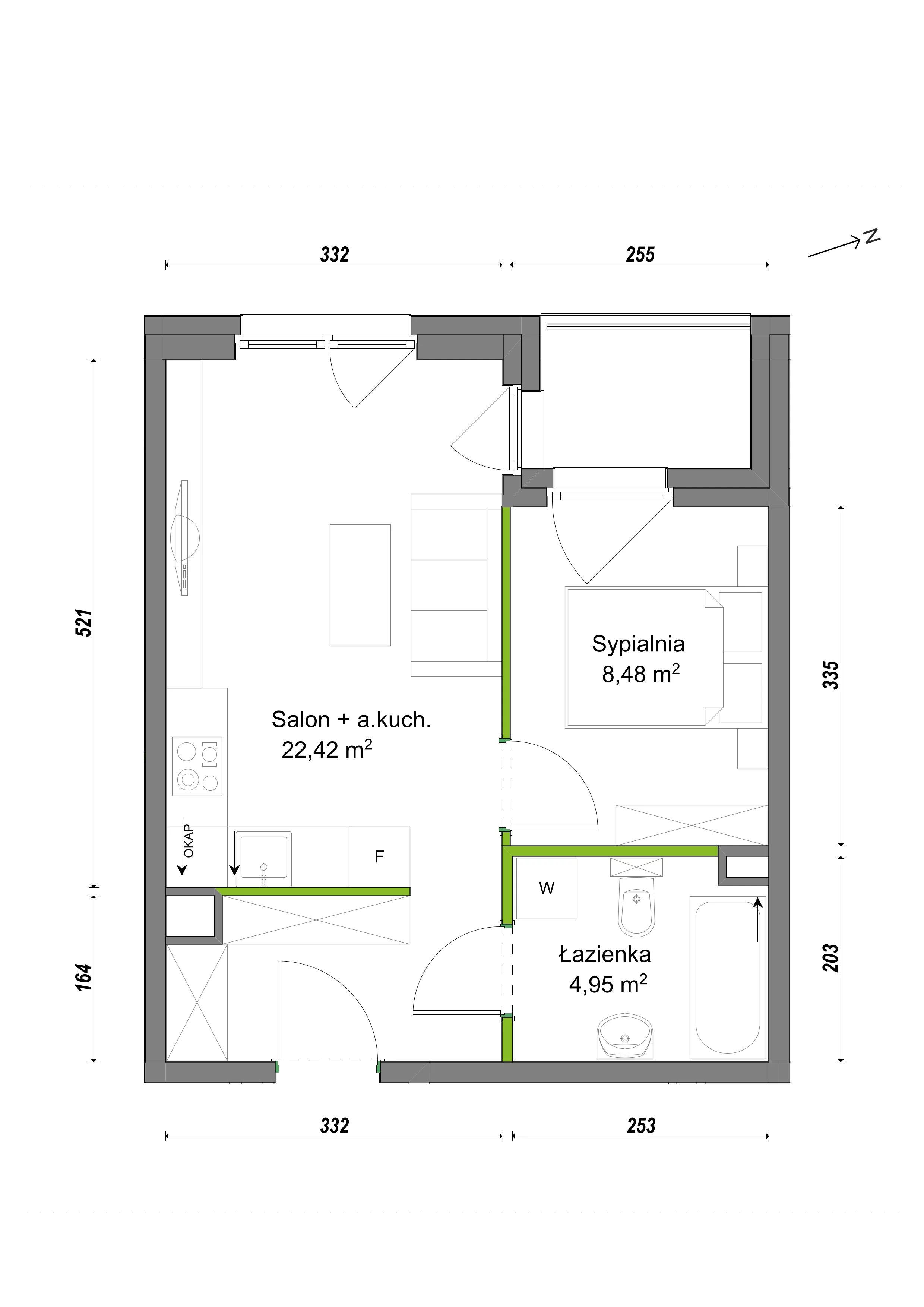 2 pokoje, mieszkanie 35,85 m², parter, oferta nr E1/B/02, Orawska Vita III, Wrocław, Ołtaszyn, Krzyki, ul. Orawska