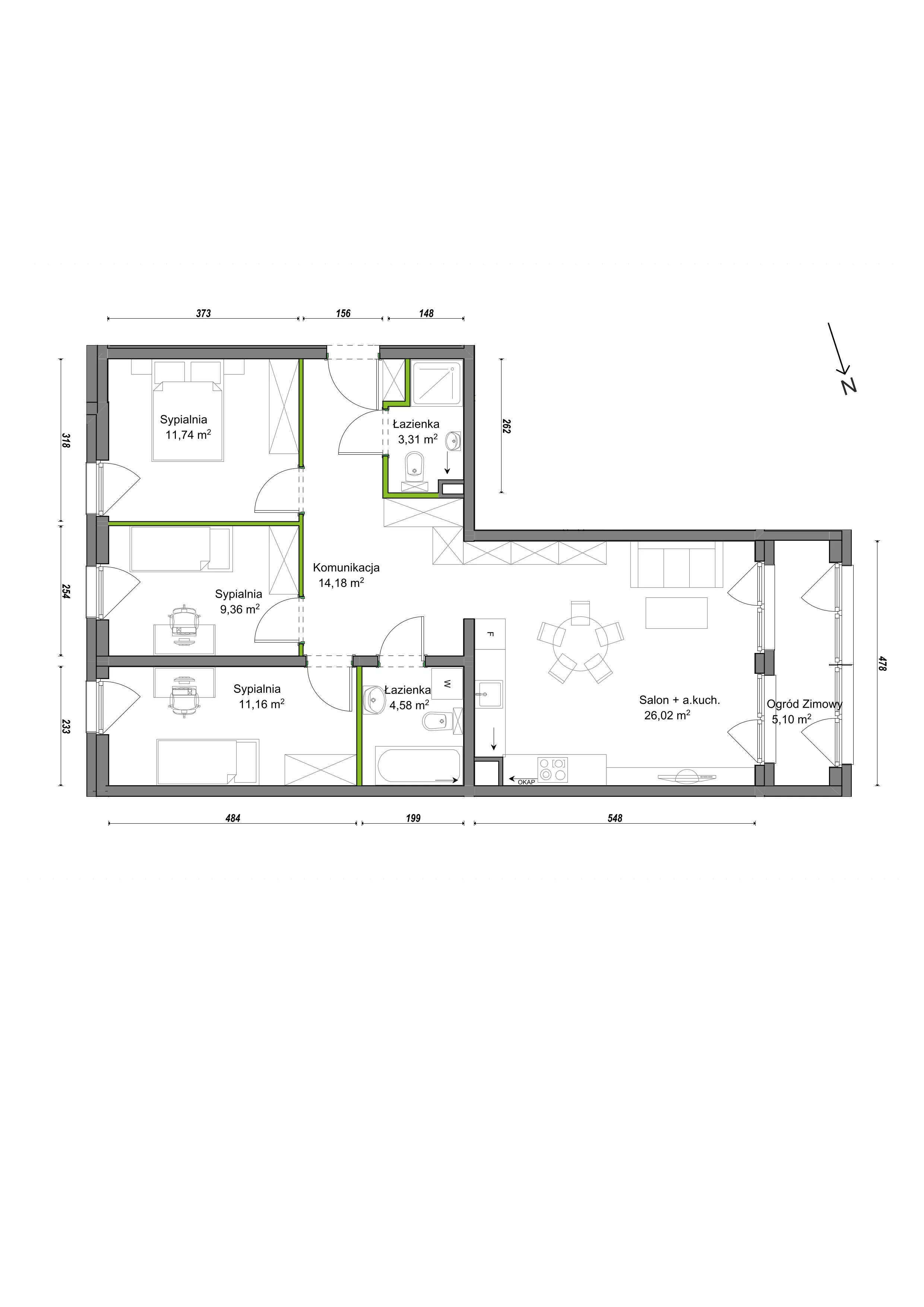 4 pokoje, mieszkanie 85,45 m², parter, oferta nr E1/B/03, Orawska Vita III, Wrocław, Ołtaszyn, Krzyki, ul. Orawska