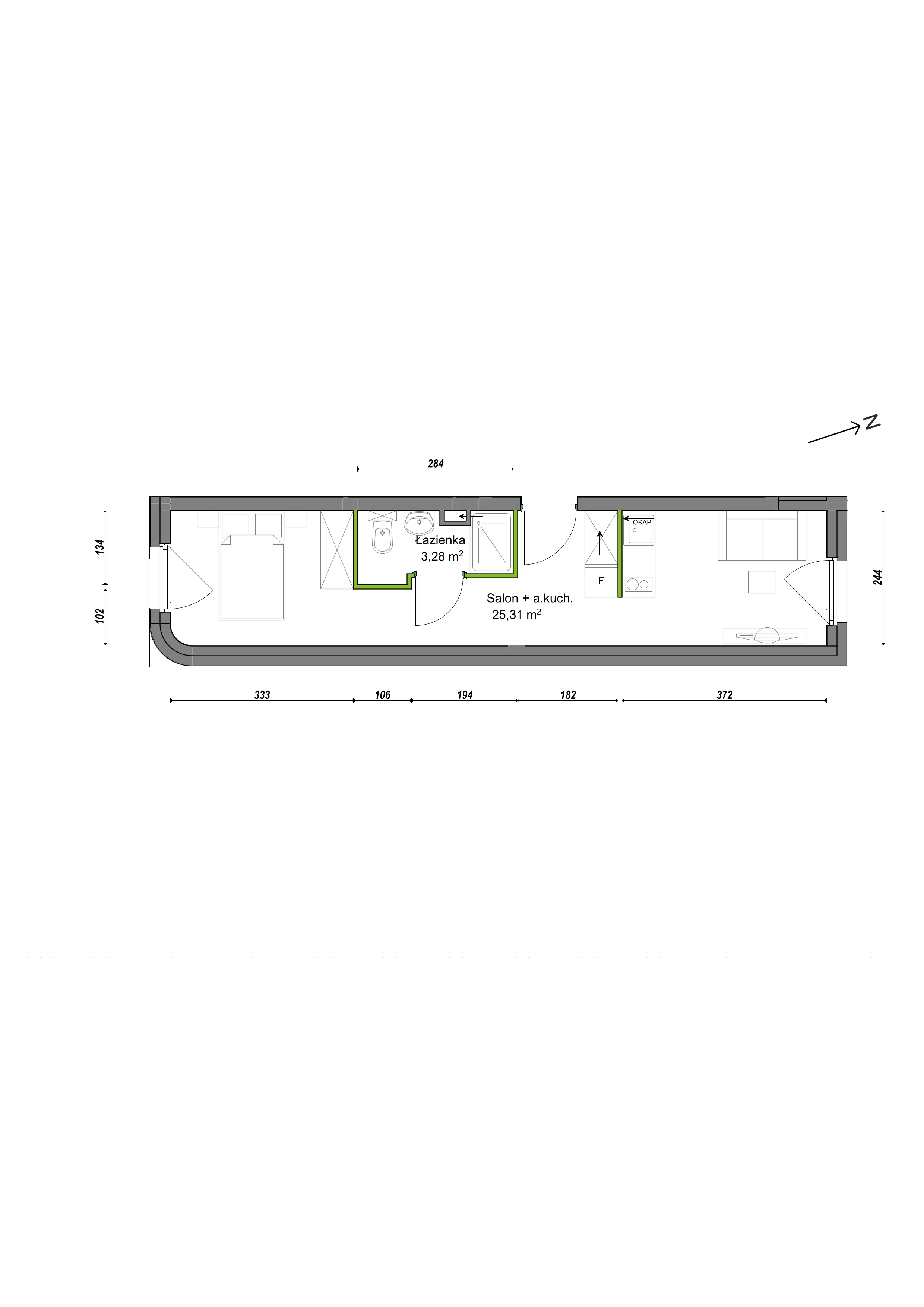 1 pokój, mieszkanie 28,59 m², piętro 1, oferta nr E1/B/04, Orawska Vita III, Wrocław, Ołtaszyn, Krzyki, ul. Orawska