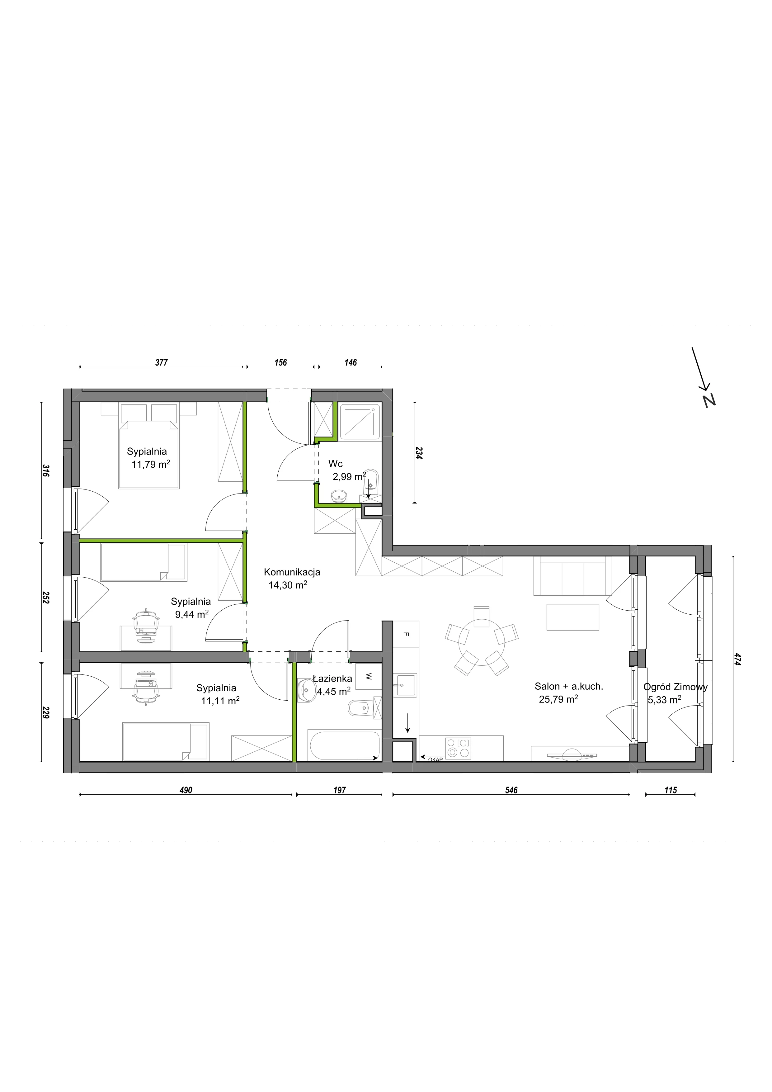 4 pokoje, mieszkanie 85,20 m², piętro 1, oferta nr E1/B/08, Orawska Vita III, Wrocław, Ołtaszyn, Krzyki, ul. Orawska