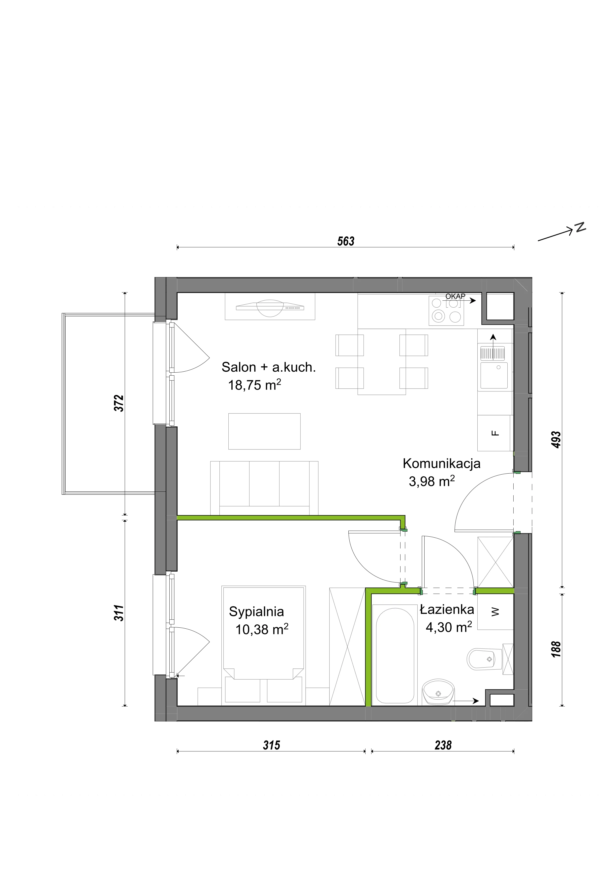 2 pokoje, mieszkanie 37,41 m², piętro 2, oferta nr E1/B/10, Orawska Vita III, Wrocław, Ołtaszyn, Krzyki, ul. Orawska