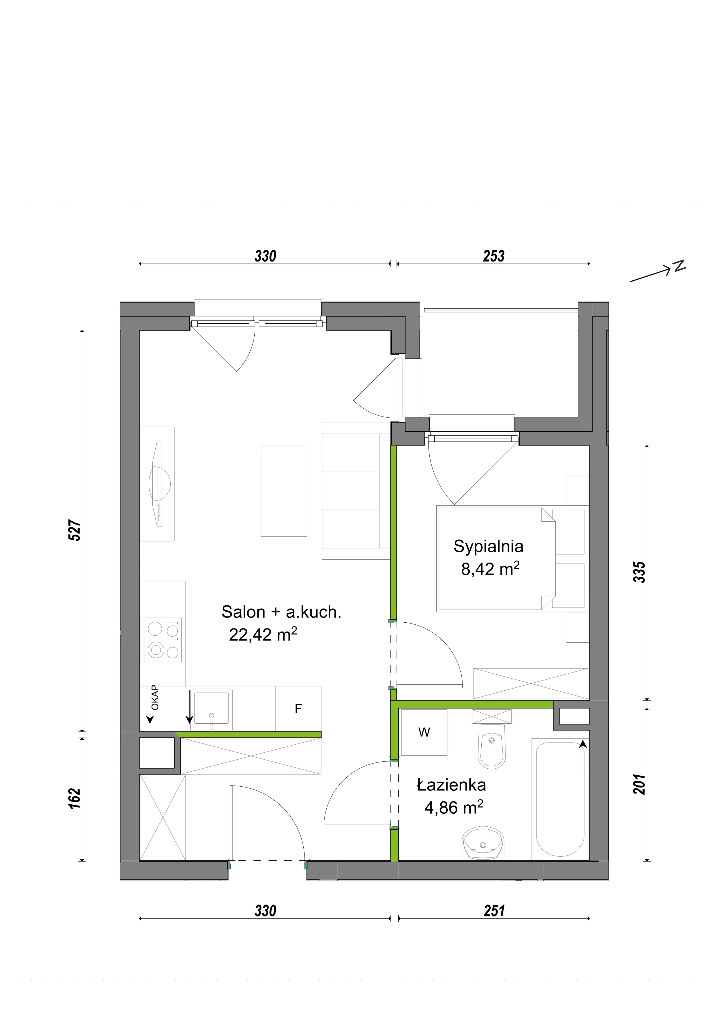 2 pokoje, mieszkanie 35,70 m², piętro 2, oferta nr E1/B/12, Orawska Vita III, Wrocław, Ołtaszyn, Krzyki, ul. Orawska