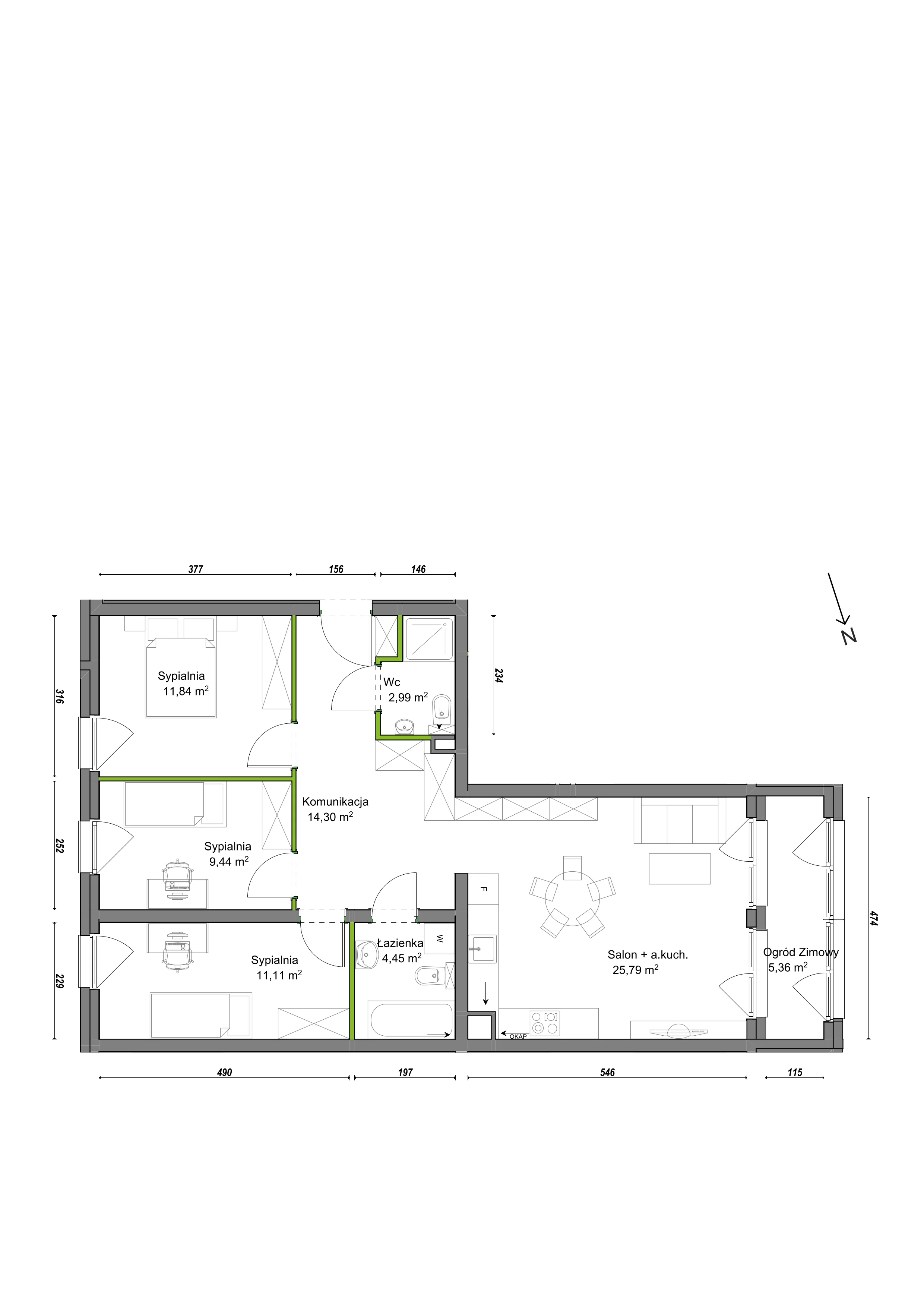 4 pokoje, mieszkanie 85,28 m², piętro 2, oferta nr E1/B/13, Orawska Vita III, Wrocław, Ołtaszyn, Krzyki, ul. Orawska