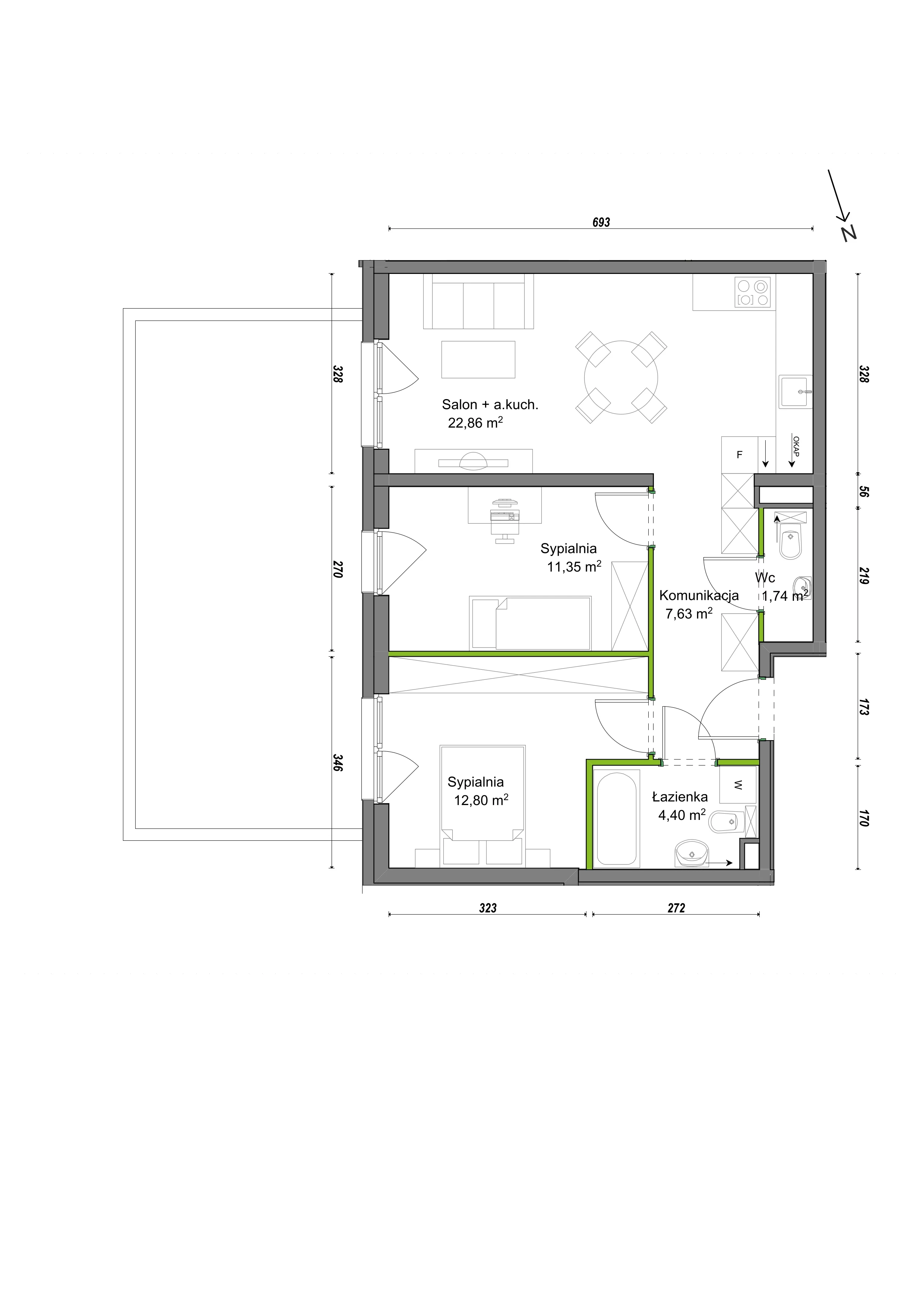 3 pokoje, mieszkanie 60,78 m², parter, oferta nr E1/C/01, Orawska Vita III, Wrocław, Ołtaszyn, Krzyki, ul. Orawska