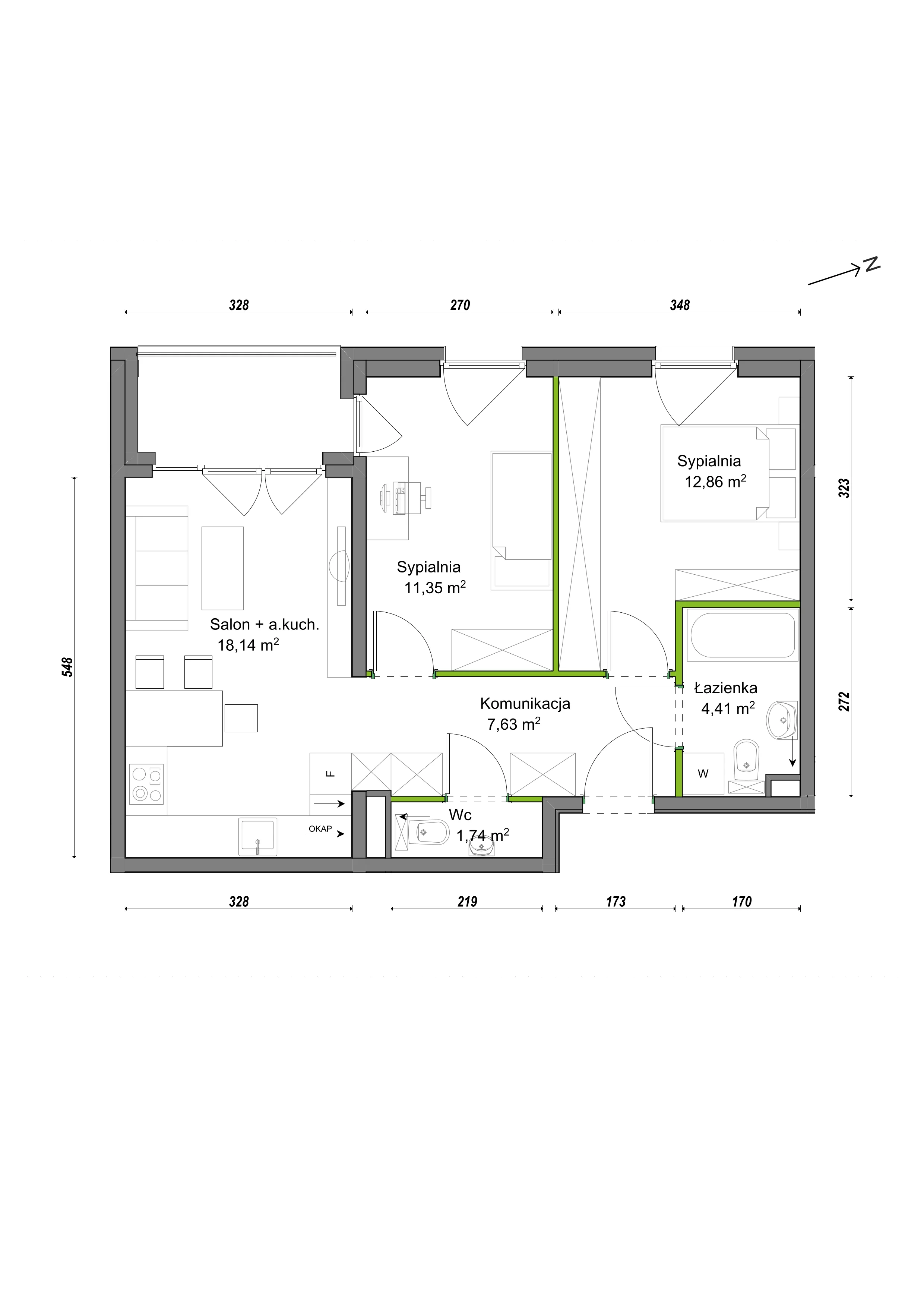 3 pokoje, mieszkanie 56,13 m², parter, oferta nr E1/C/02, Orawska Vita III, Wrocław, Ołtaszyn, Krzyki, ul. Orawska