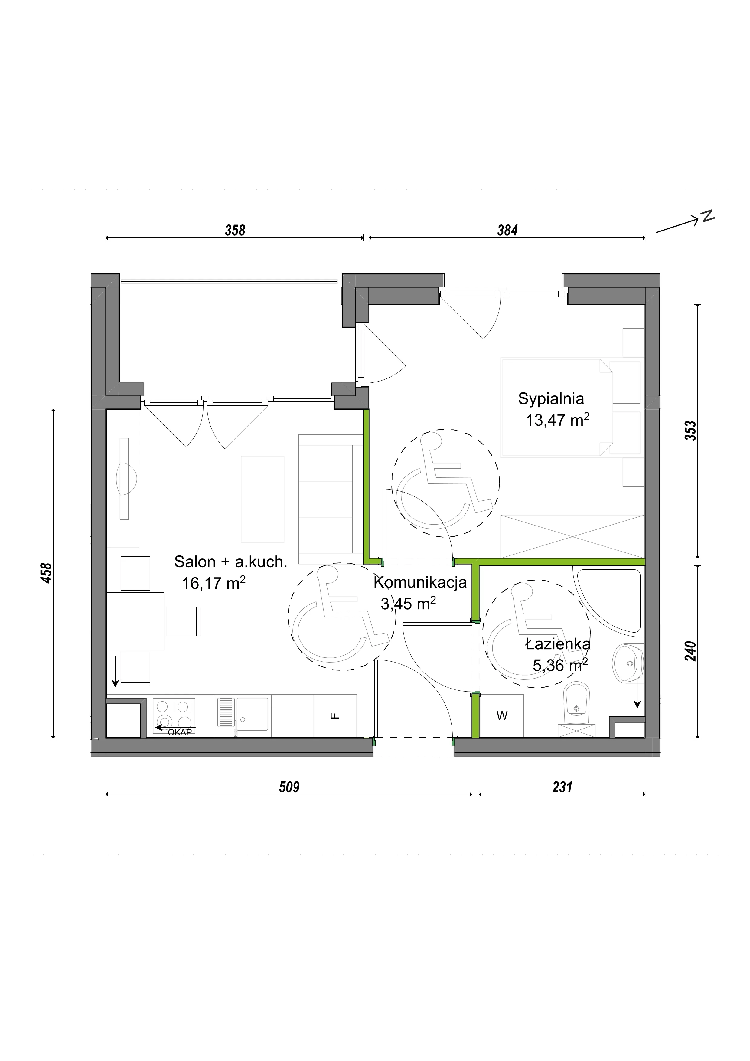 2 pokoje, mieszkanie 38,45 m², parter, oferta nr E1/C/03, Orawska Vita III, Wrocław, Ołtaszyn, Krzyki, ul. Orawska