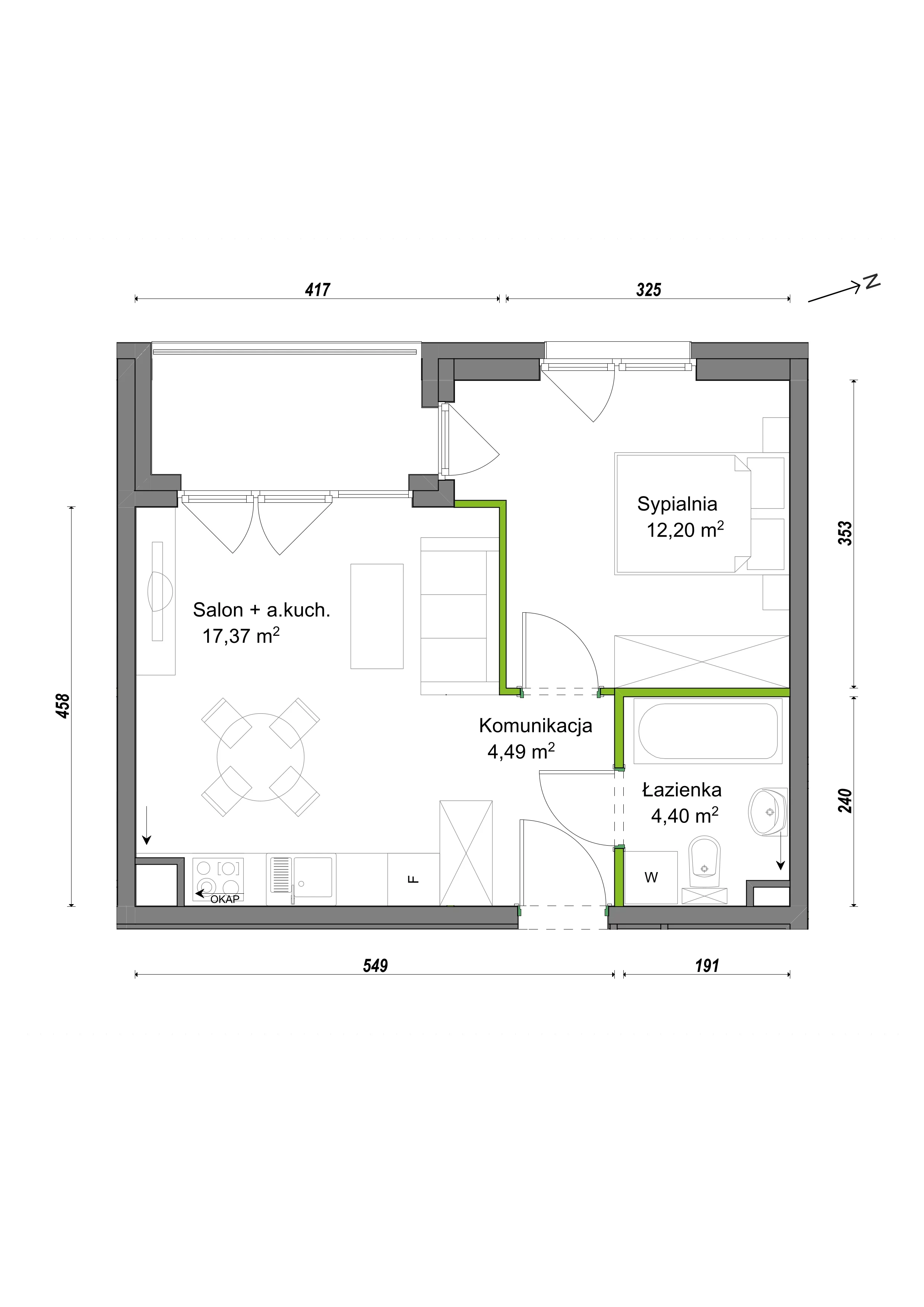 2 pokoje, mieszkanie 38,46 m², parter, oferta nr E1/C/04, Orawska Vita III, Wrocław, Ołtaszyn, Krzyki, ul. Orawska