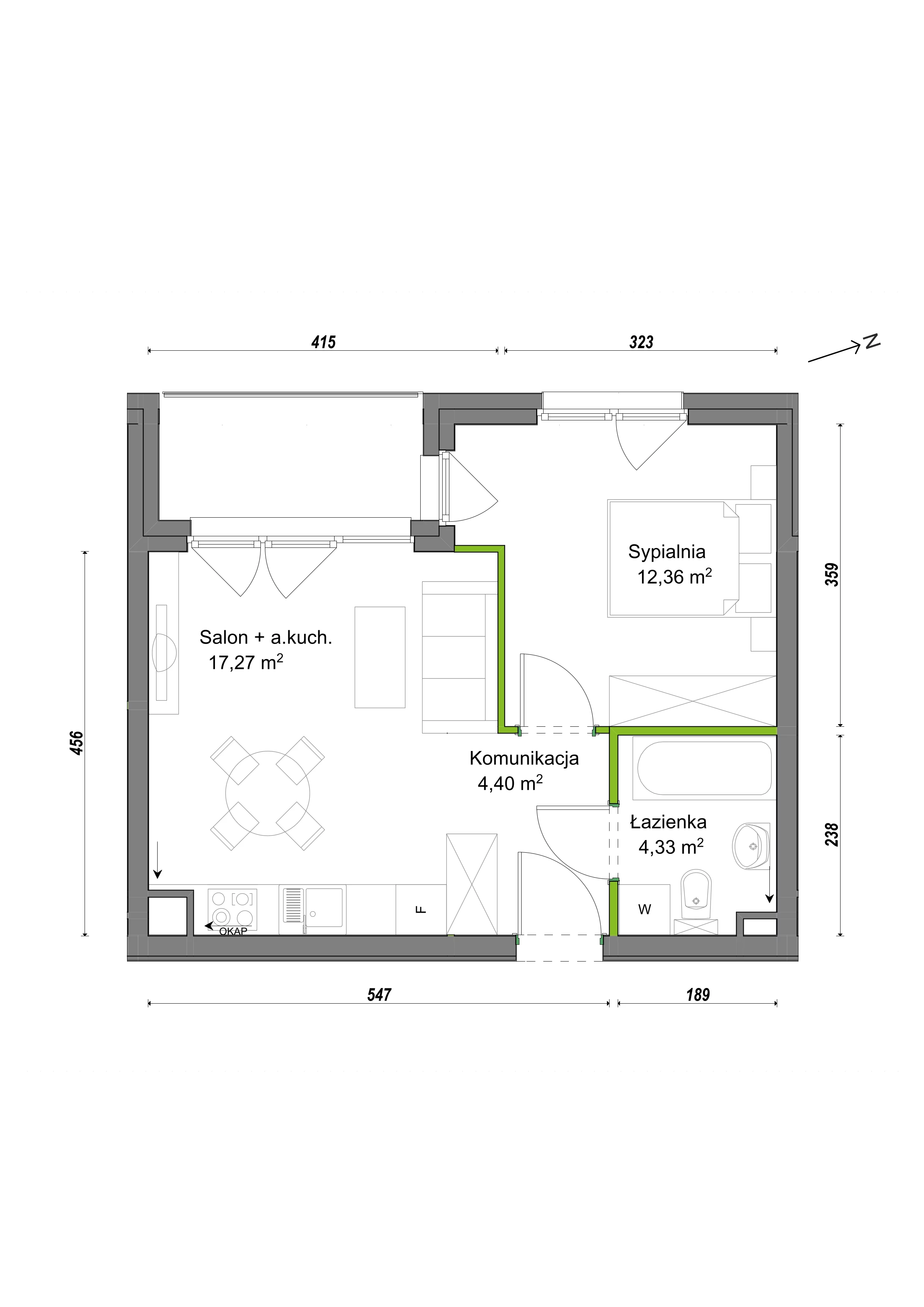 2 pokoje, mieszkanie 38,36 m², piętro 1, oferta nr E1/C/10, Orawska Vita III, Wrocław, Ołtaszyn, Krzyki, ul. Orawska