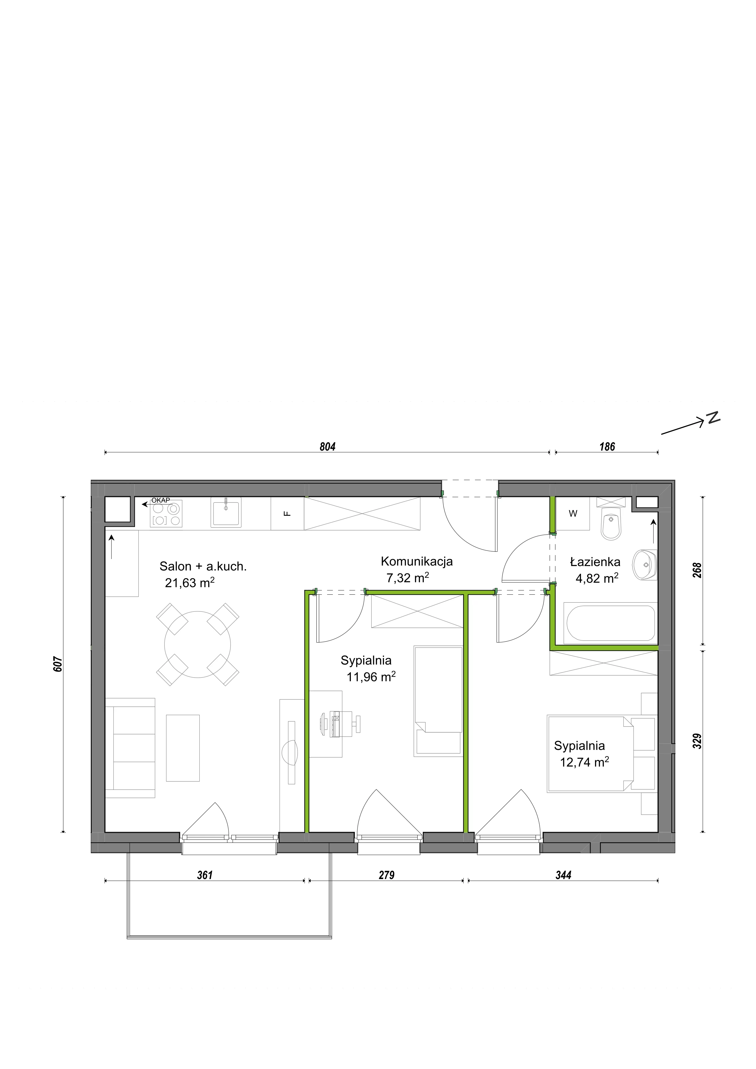 3 pokoje, mieszkanie 58,47 m², piętro 2, oferta nr E1/C/14, Orawska Vita III, Wrocław, Ołtaszyn, Krzyki, ul. Orawska