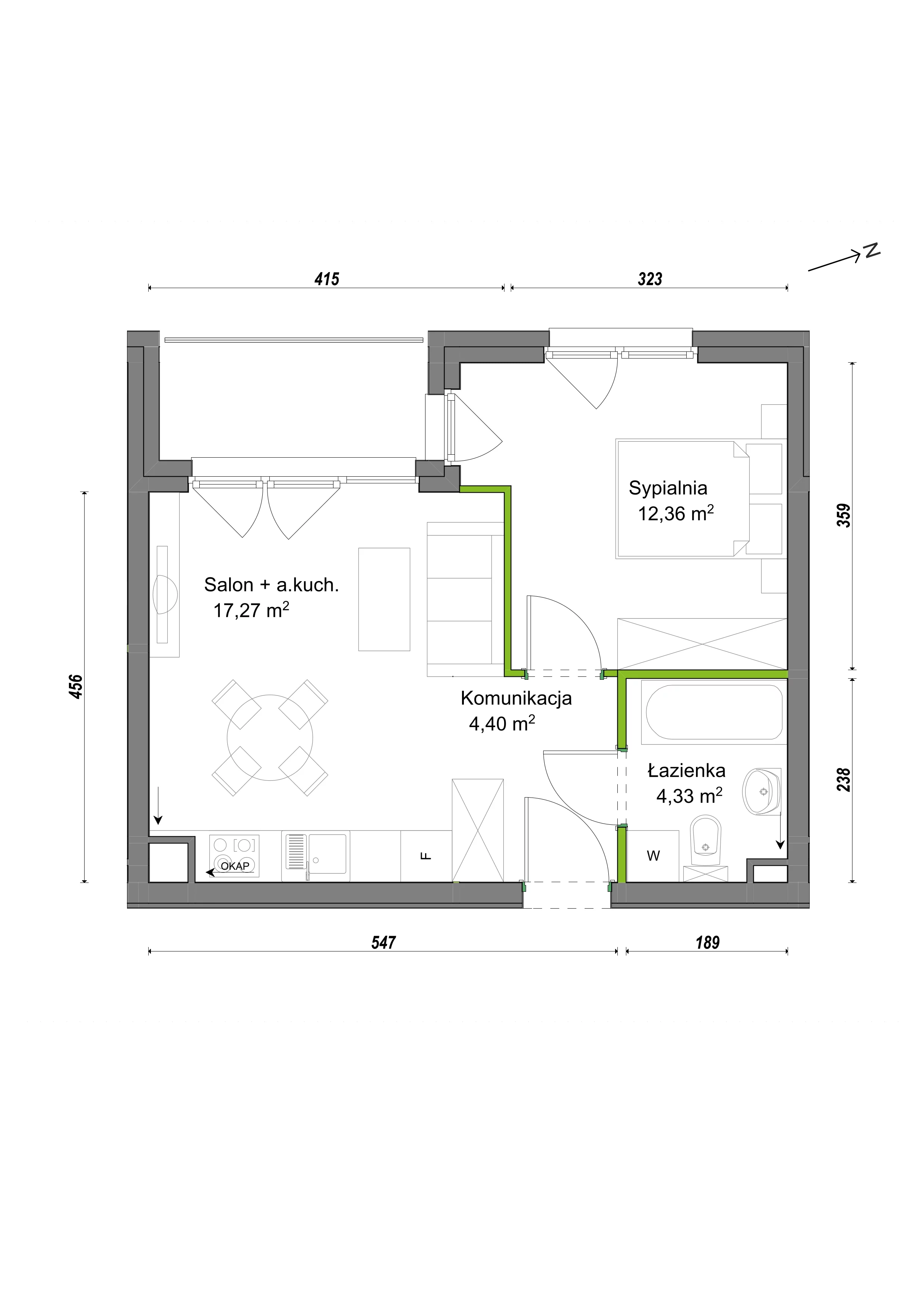 2 pokoje, mieszkanie 38,36 m², piętro 2, oferta nr E1/C/17, Orawska Vita III, Wrocław, Ołtaszyn, Krzyki, ul. Orawska