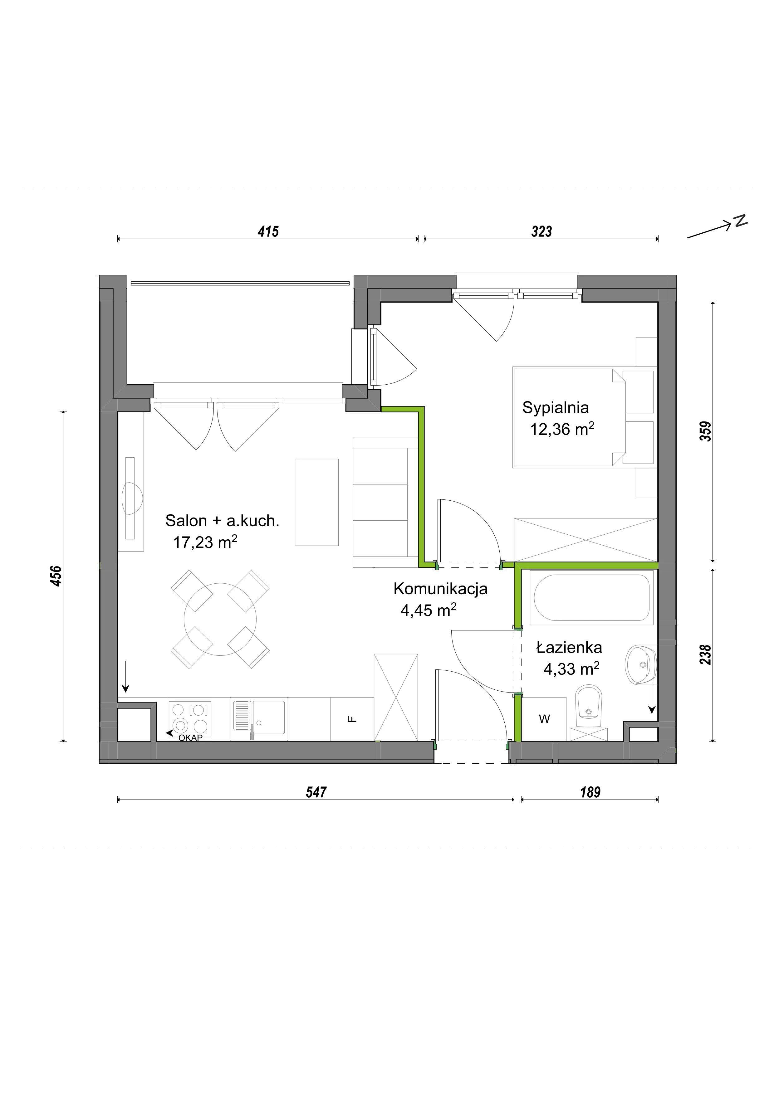 2 pokoje, mieszkanie 38,37 m², piętro 2, oferta nr E1/C/18, Orawska Vita III, Wrocław, Ołtaszyn, Krzyki, ul. Orawska