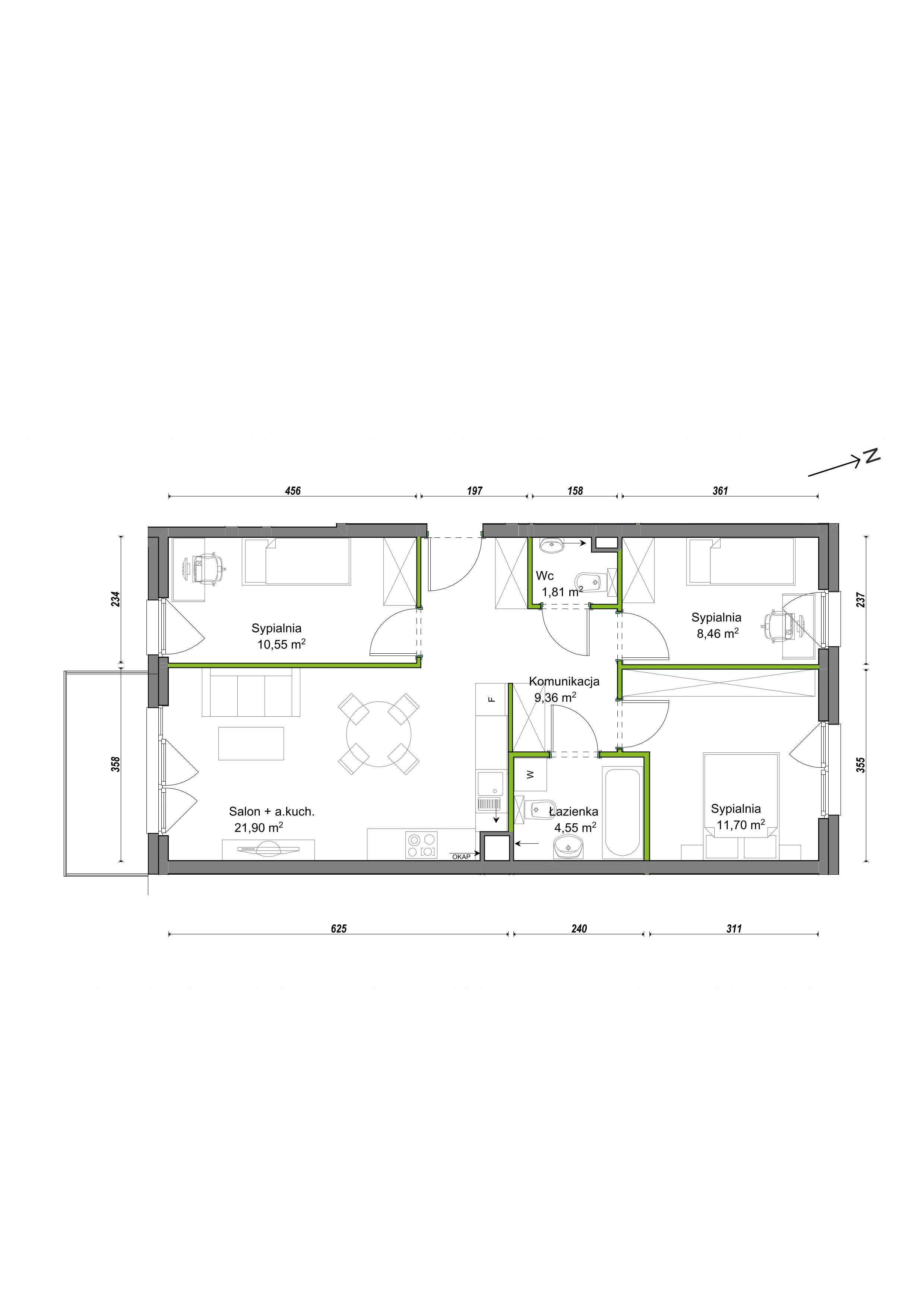 4 pokoje, mieszkanie 68,33 m², piętro 2, oferta nr E1/C/20, Orawska Vita III, Wrocław, Ołtaszyn, Krzyki, ul. Orawska