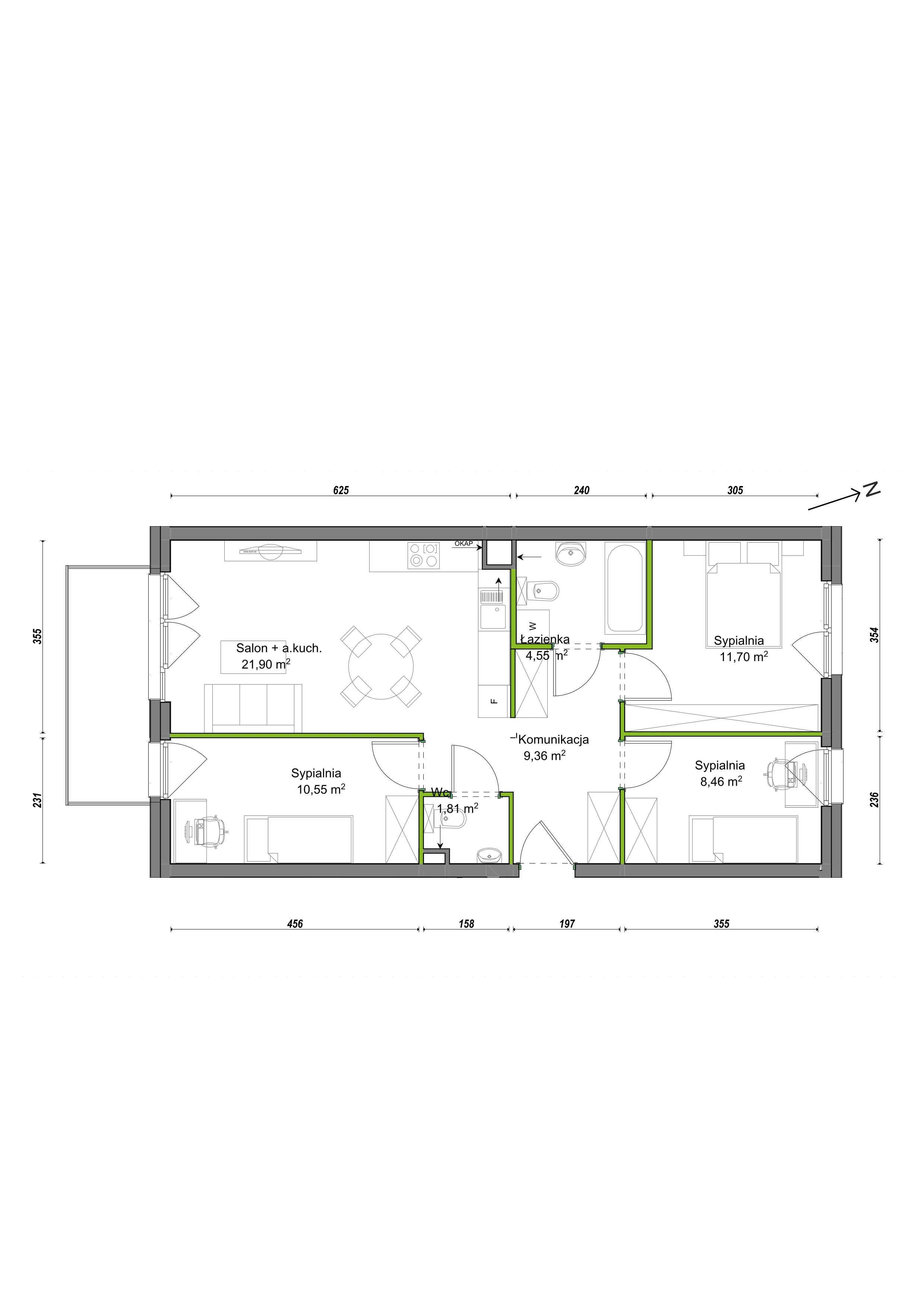 4 pokoje, mieszkanie 68,35 m², piętro 1, oferta nr E1/D/03, Orawska Vita III, Wrocław, Ołtaszyn, Krzyki, ul. Orawska