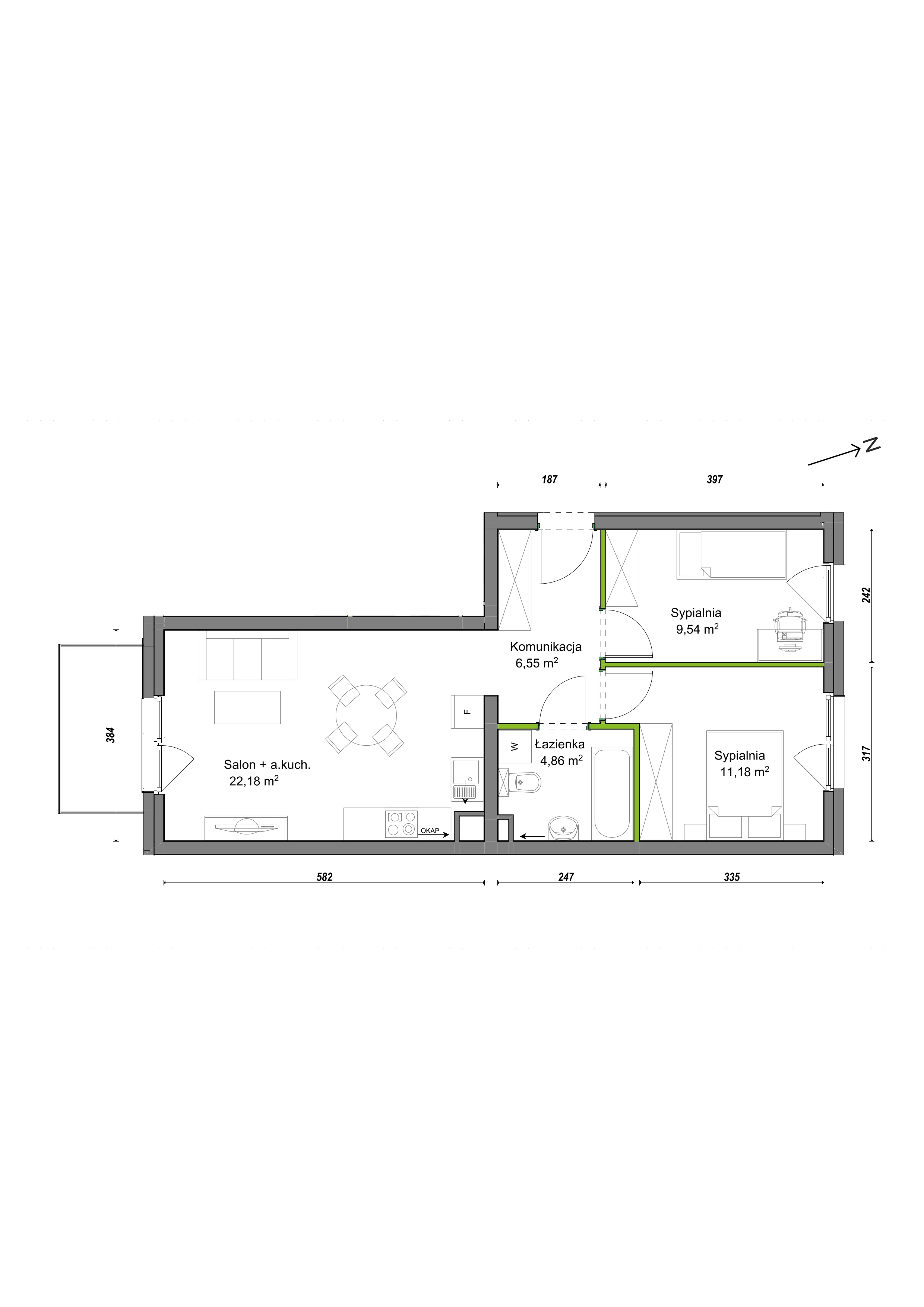 3 pokoje, mieszkanie 54,31 m², piętro 1, oferta nr E1/D/05, Orawska Vita III, Wrocław, Ołtaszyn, Krzyki, ul. Orawska