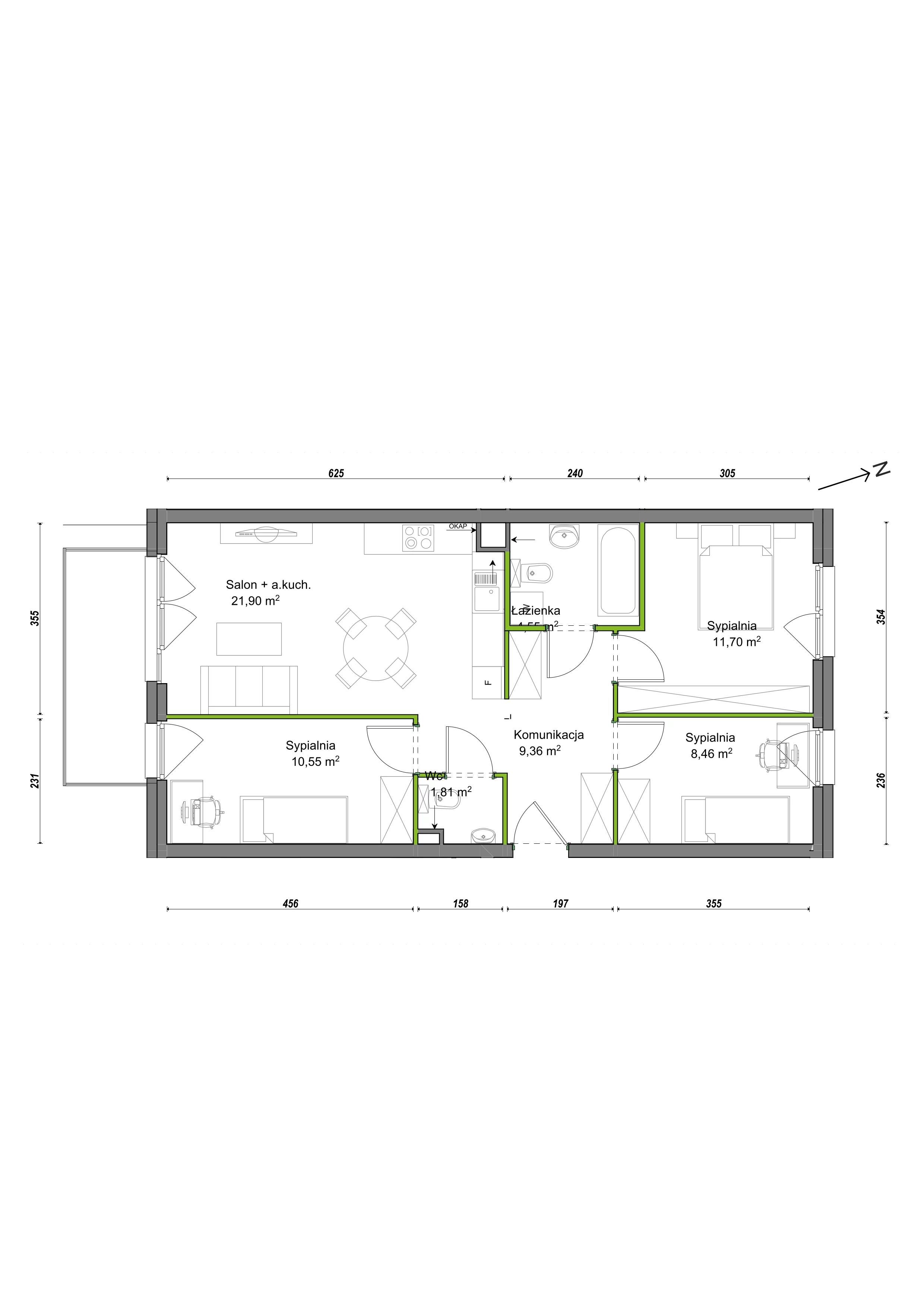 4 pokoje, mieszkanie 68,35 m², piętro 2, oferta nr E1/D/06, Orawska Vita III, Wrocław, Ołtaszyn, Krzyki, ul. Orawska