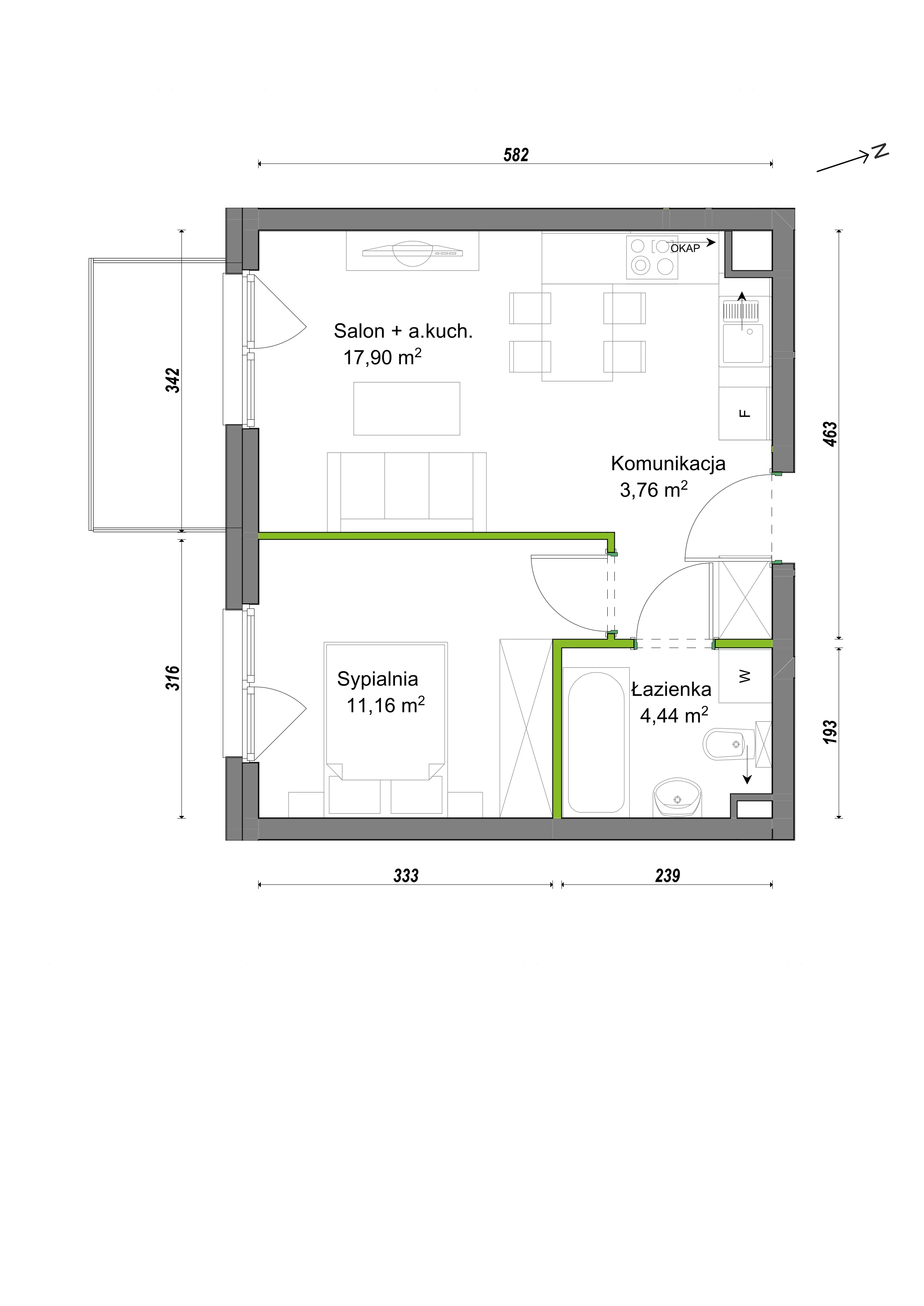 2 pokoje, mieszkanie 37,26 m², piętro 2, oferta nr E1/D/07, Orawska Vita III, Wrocław, Ołtaszyn, Krzyki, ul. Orawska