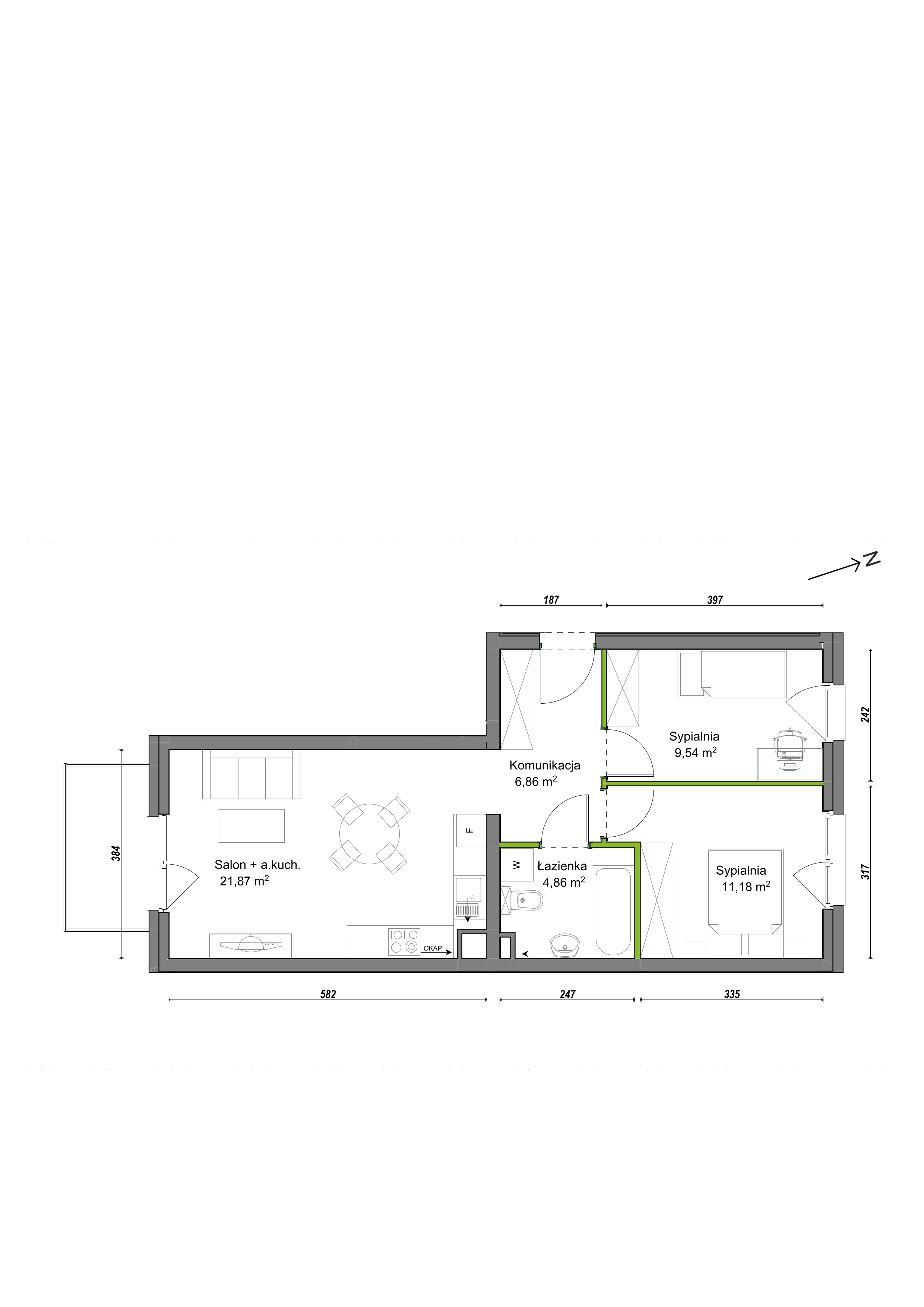 3 pokoje, mieszkanie 54,31 m², piętro 2, oferta nr E1/D/08, Orawska Vita III, Wrocław, Ołtaszyn, Krzyki, ul. Orawska