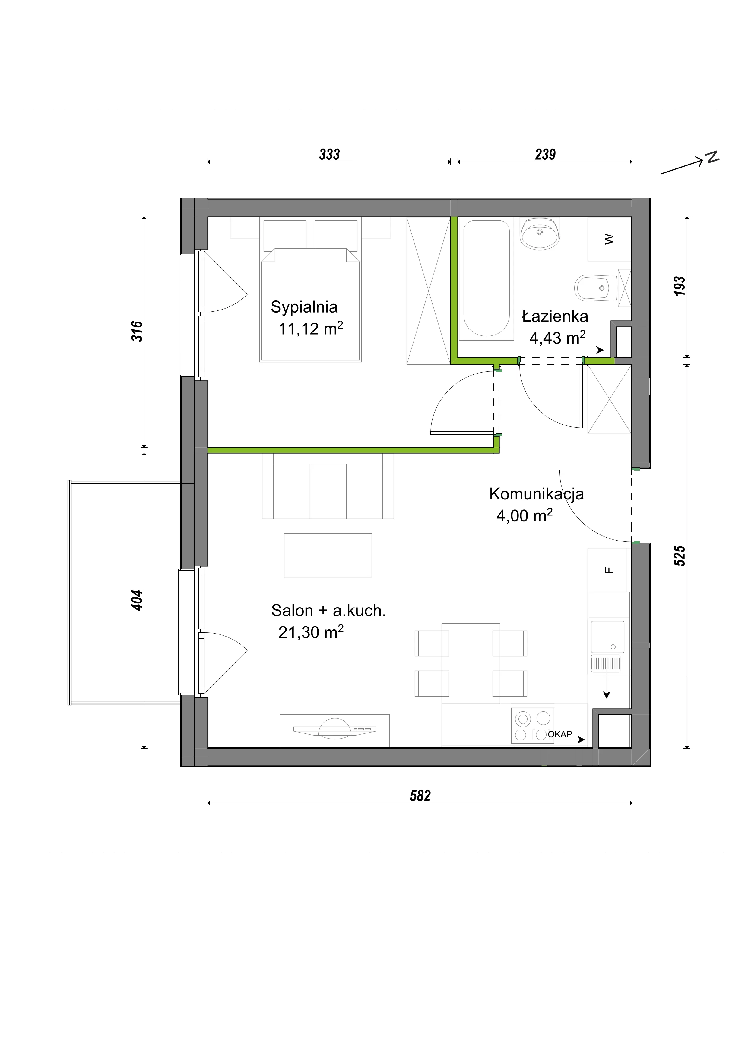 2 pokoje, mieszkanie 40,85 m², piętro 1, oferta nr E2/E/04, Orawska Vita III, Wrocław, Ołtaszyn, Krzyki, ul. Orawska