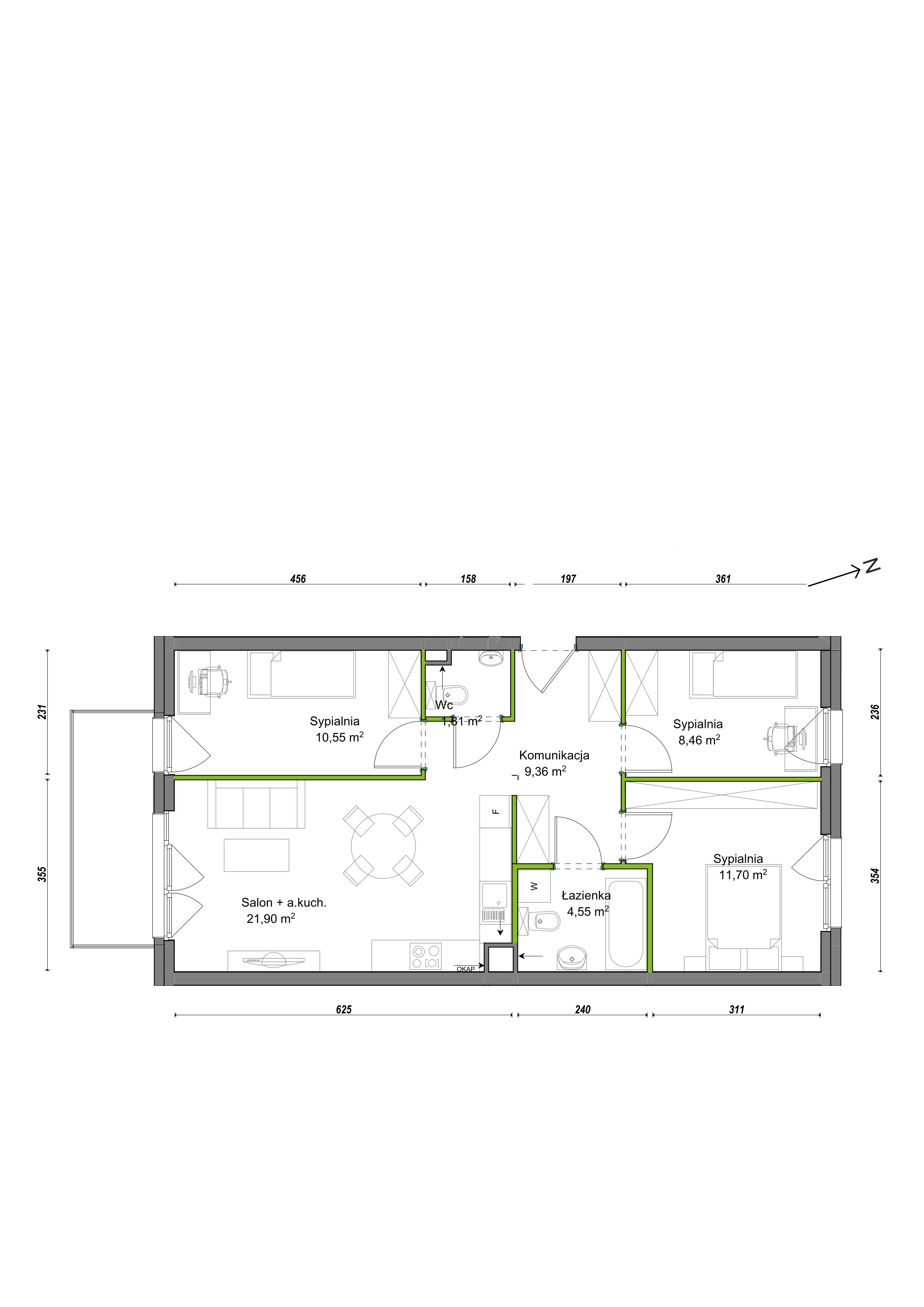 4 pokoje, mieszkanie 68,35 m², piętro 1, oferta nr E2/E/05, Orawska Vita III, Wrocław, Ołtaszyn, Krzyki, ul. Orawska