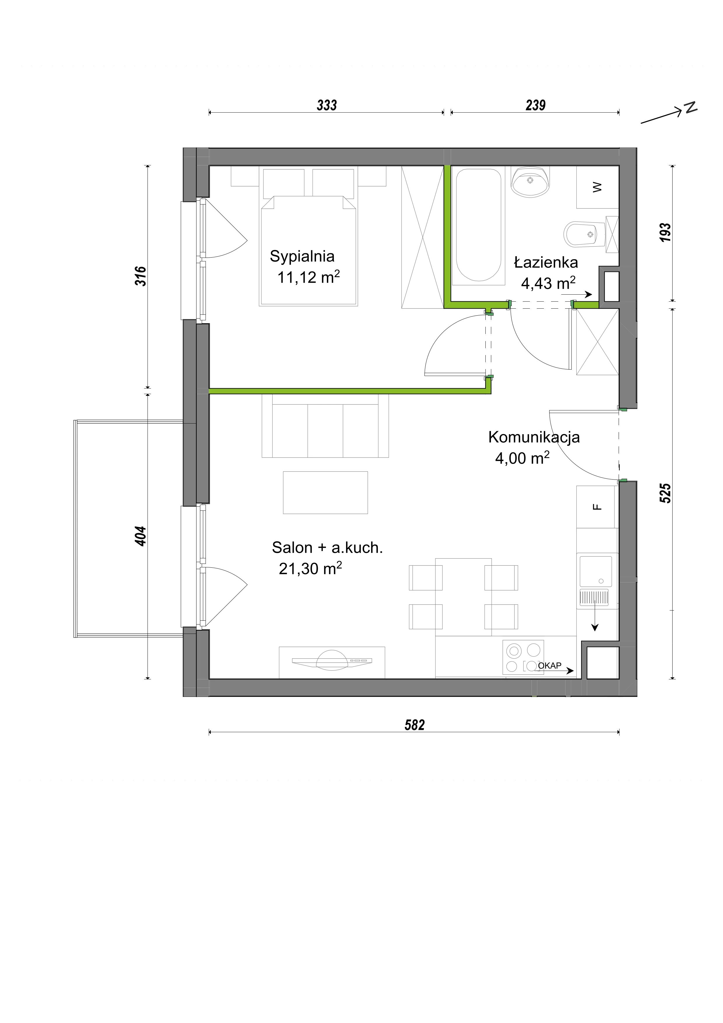 2 pokoje, mieszkanie 40,85 m², piętro 2, oferta nr E2/E/07, Orawska Vita III, Wrocław, Ołtaszyn, Krzyki, ul. Orawska