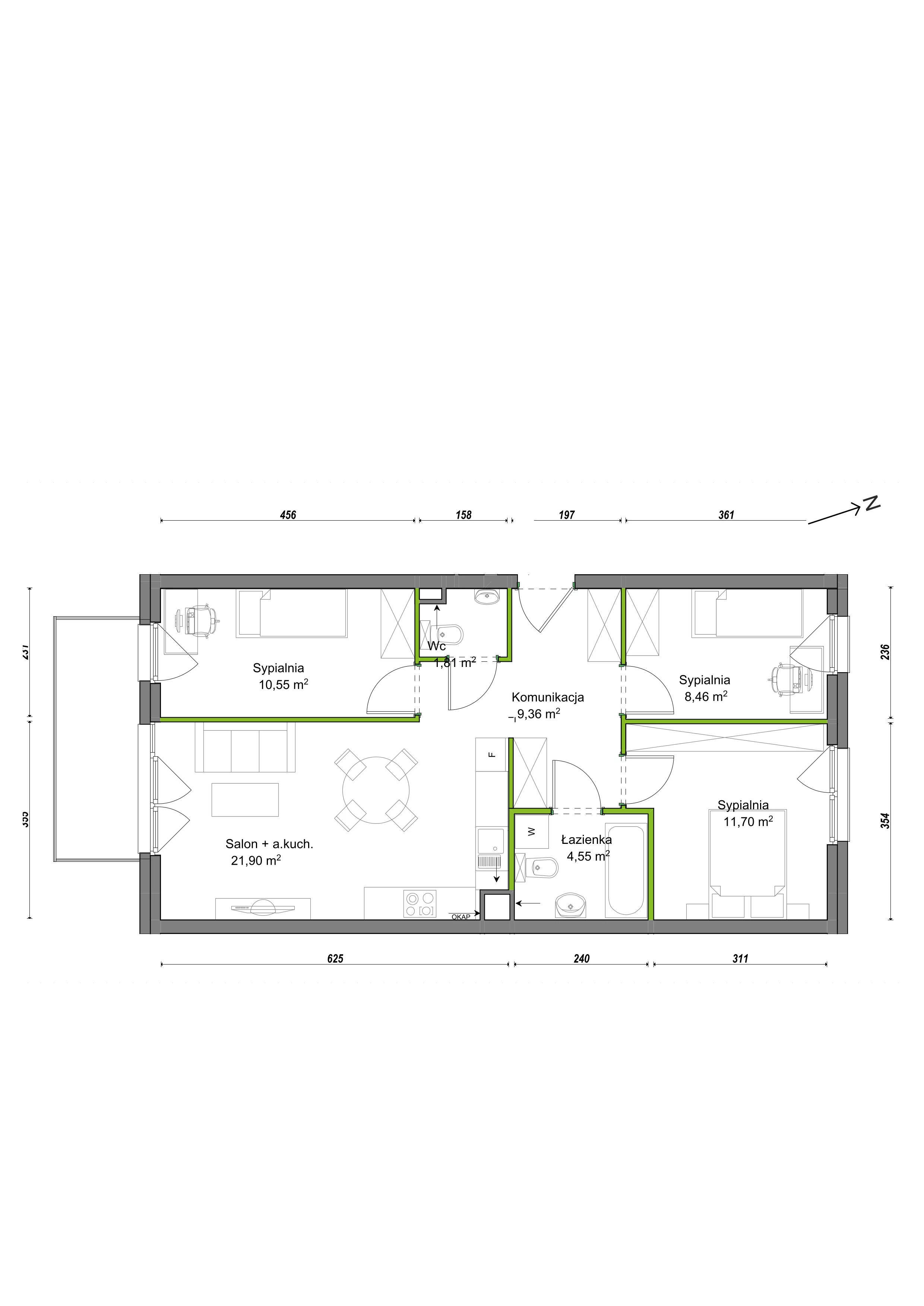 4 pokoje, mieszkanie 68,35 m², piętro 2, oferta nr E2/E/08, Orawska Vita III, Wrocław, Ołtaszyn, Krzyki, ul. Orawska
