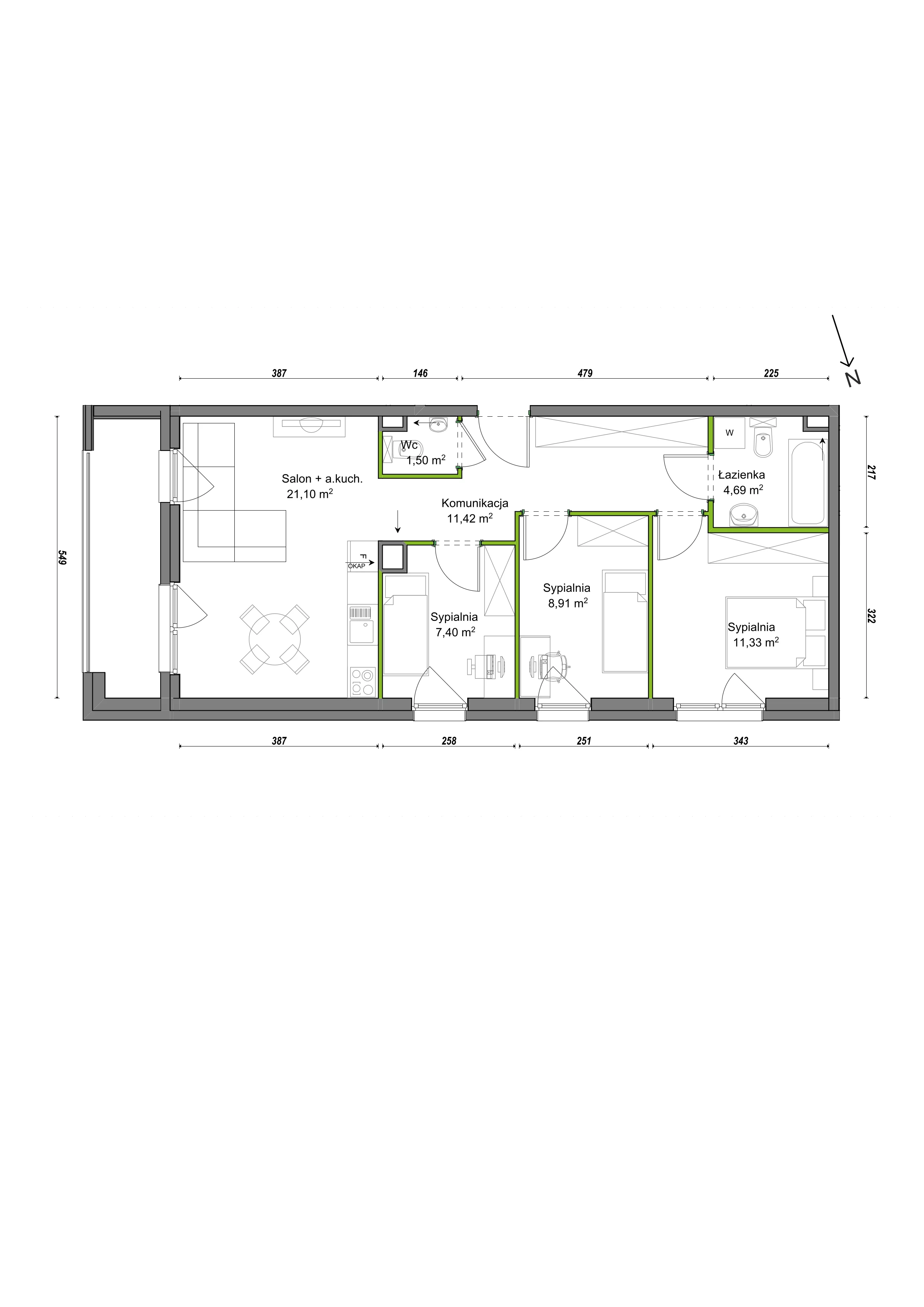 4 pokoje, mieszkanie 66,35 m², parter, oferta nr E2/F/02, Orawska Vita III, Wrocław, Ołtaszyn, Krzyki, ul. Orawska